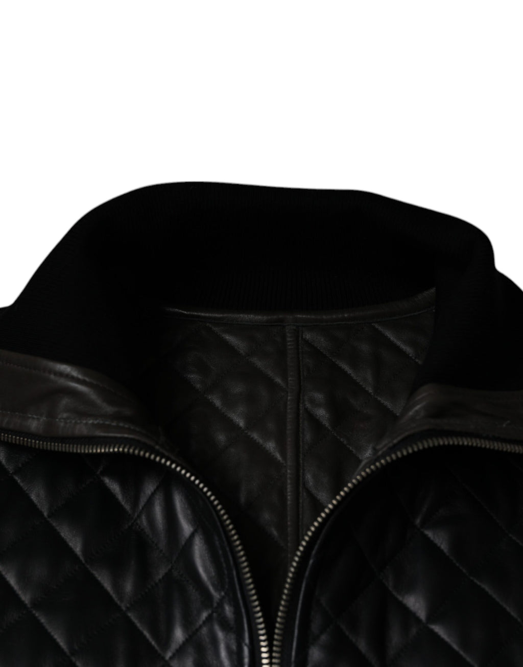 Blouson Dolce & Gabbana en cuir de veau matelassé noir avec fermeture éclair intégrale