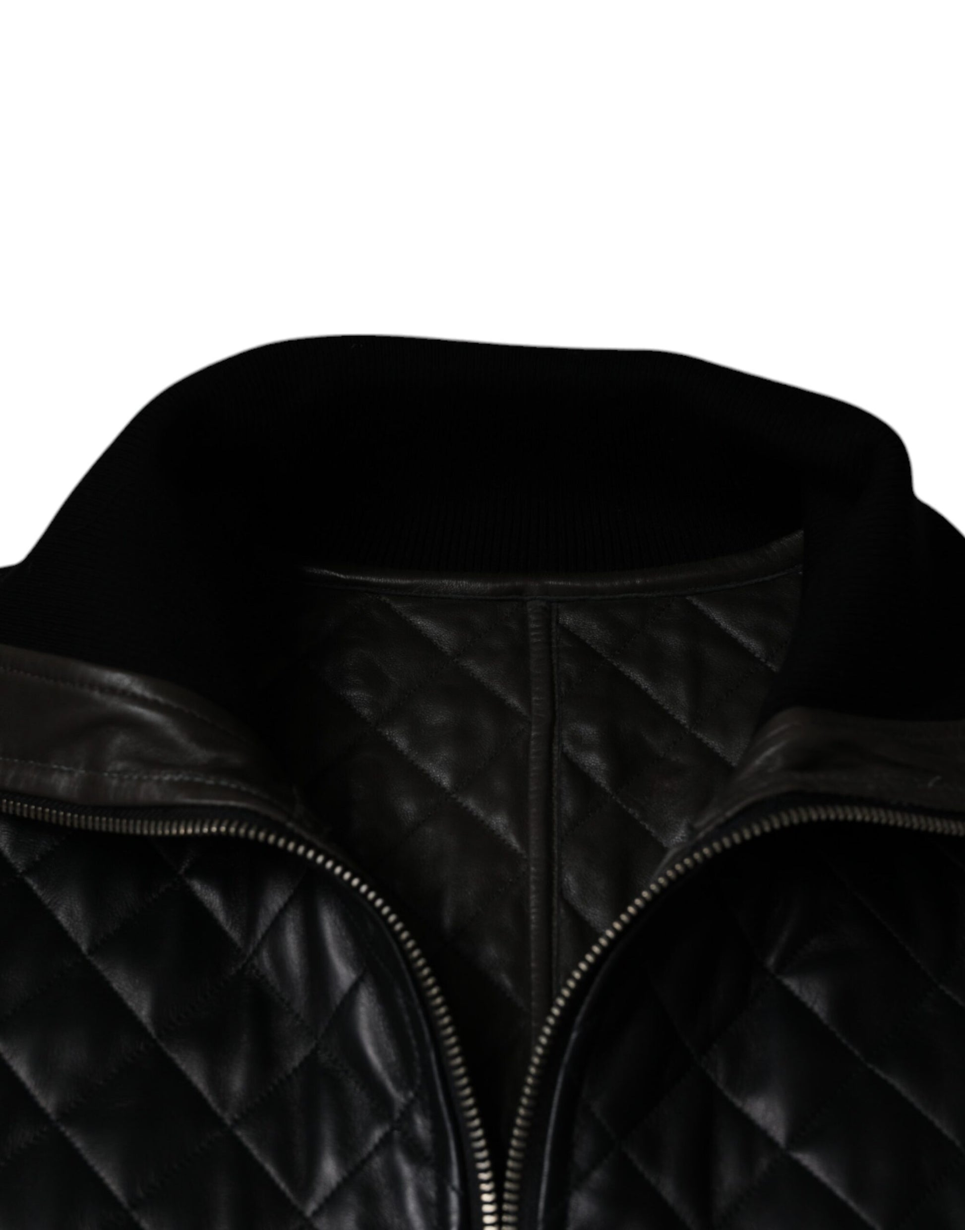 Blouson Dolce & Gabbana en cuir de veau matelassé noir avec fermeture éclair intégrale