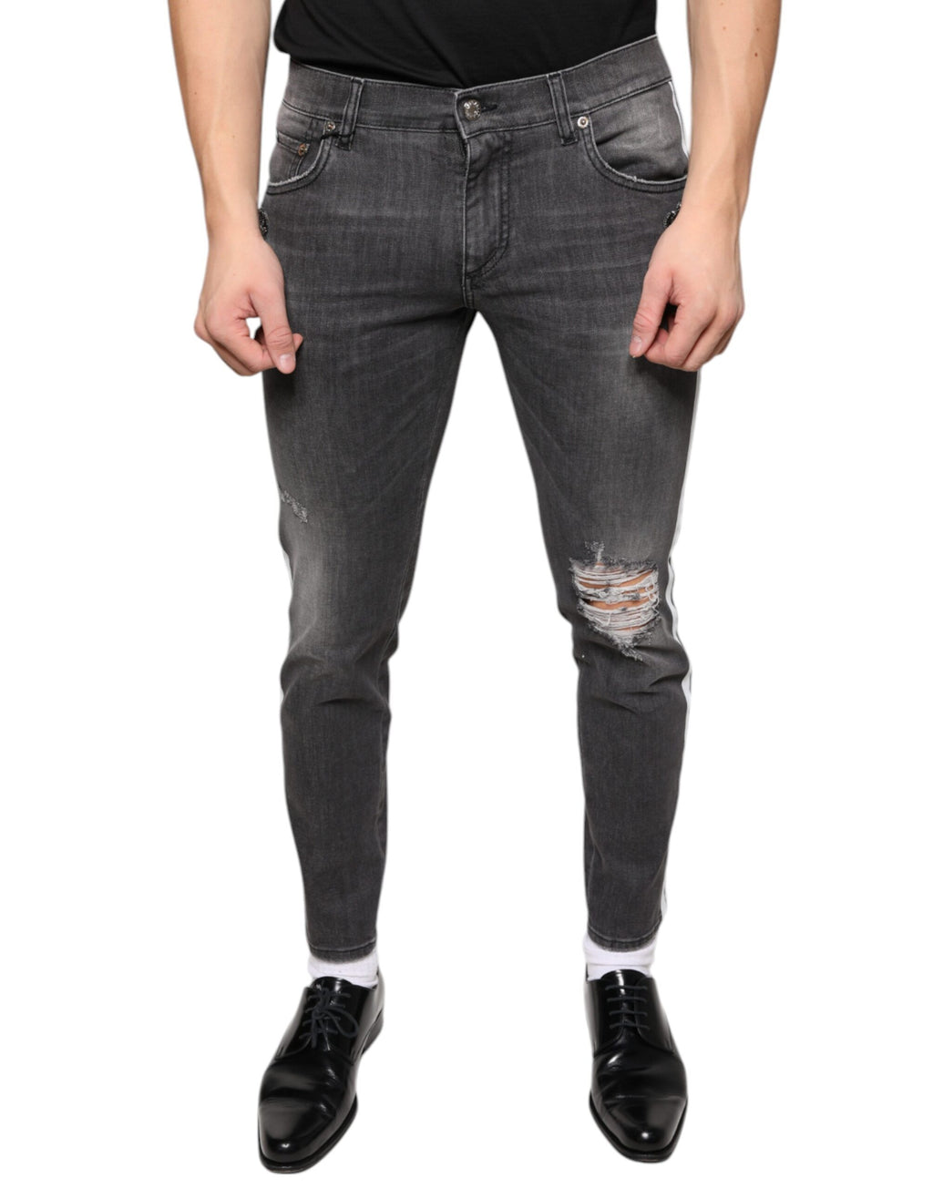 Jean slim en denim en coton noir déchiré Dolce & Gabbana pour homme