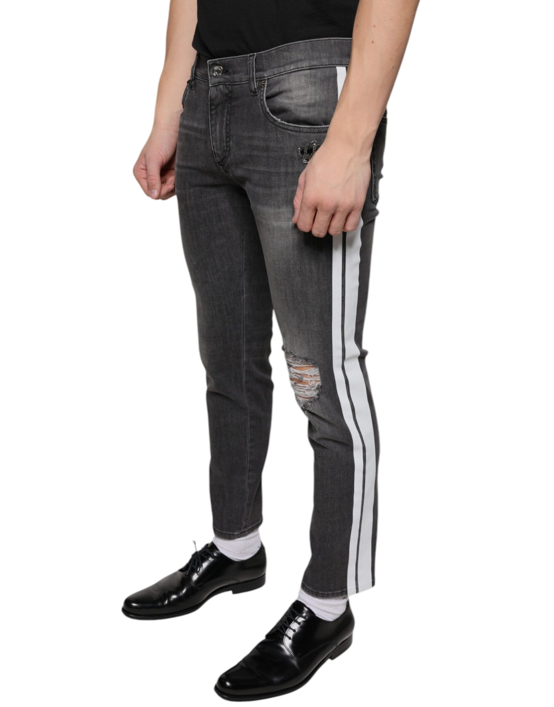 Jean slim en denim en coton noir déchiré Dolce & Gabbana pour homme