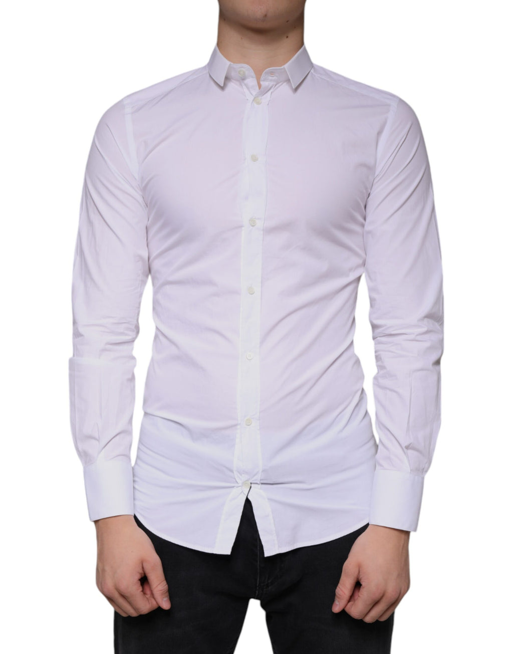 Robe Dolce & Gabbana en coton blanc Chemise habillée dorée à col