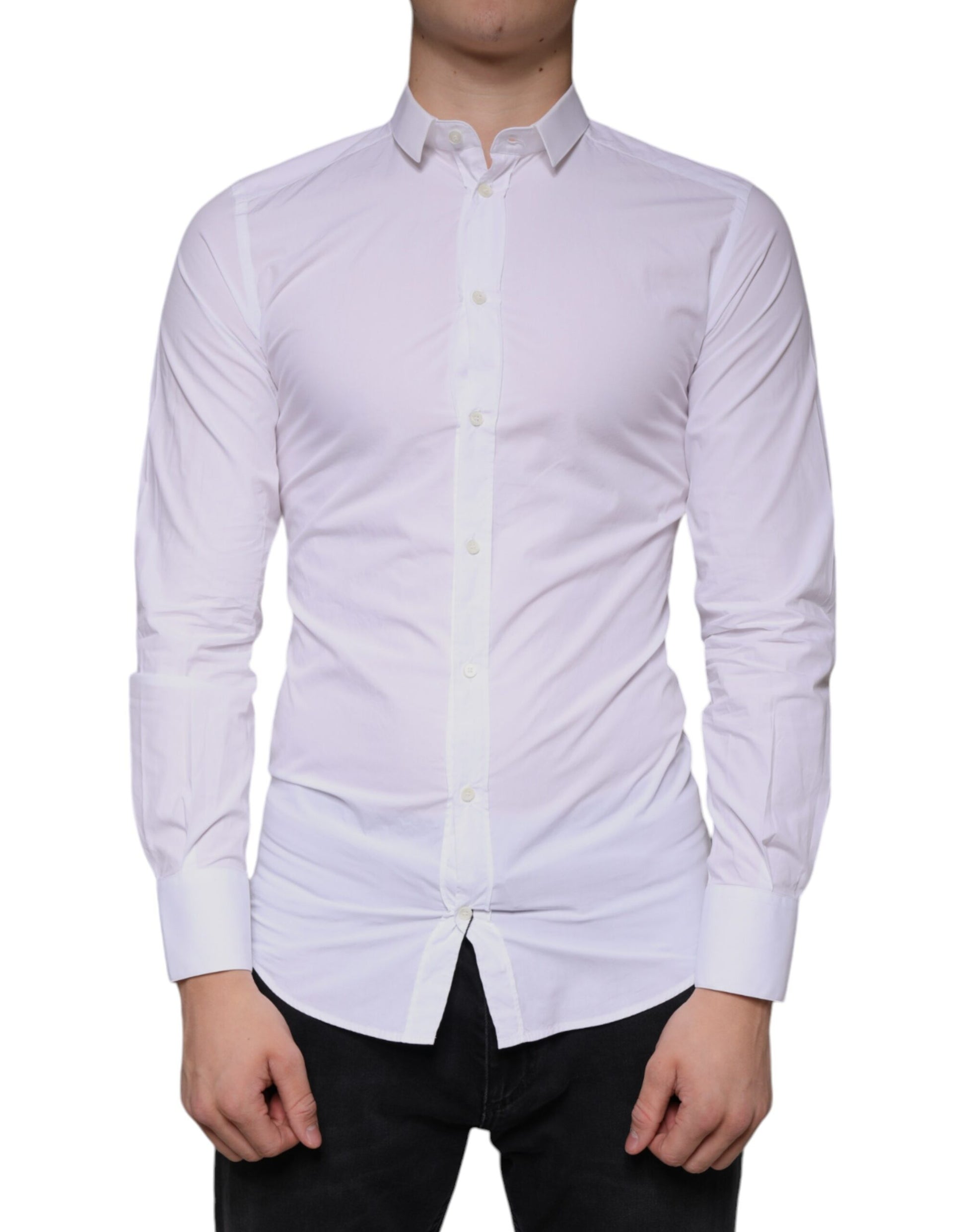 Robe Dolce & Gabbana en coton blanc Chemise habillée dorée à col