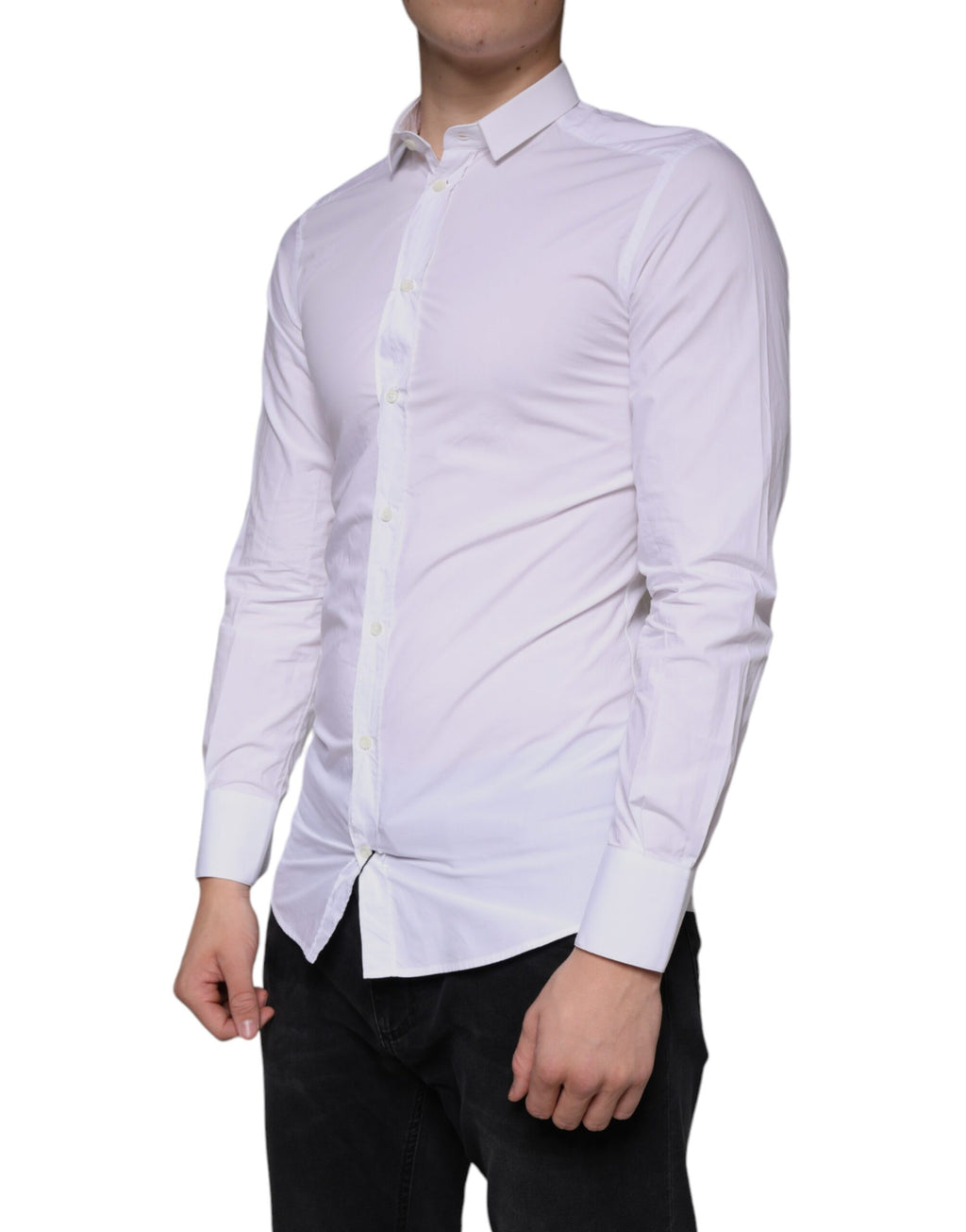 Robe Dolce & Gabbana en coton blanc Chemise habillée dorée à col