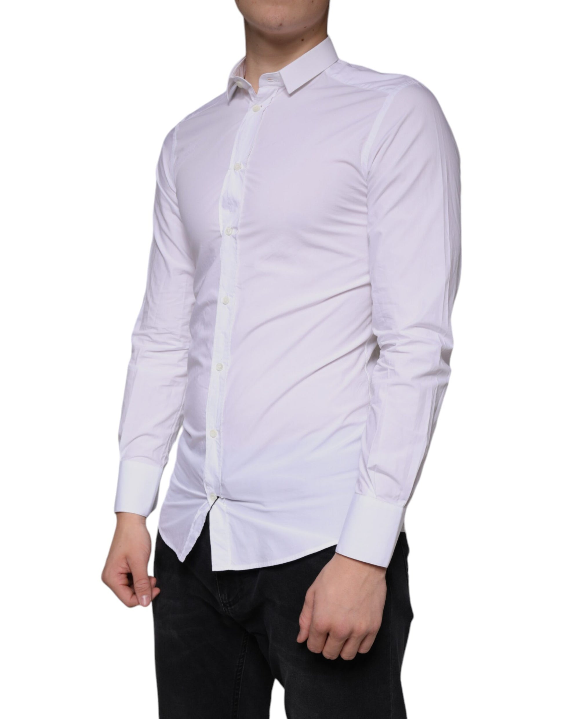 Robe Dolce & Gabbana en coton blanc Chemise habillée dorée à col