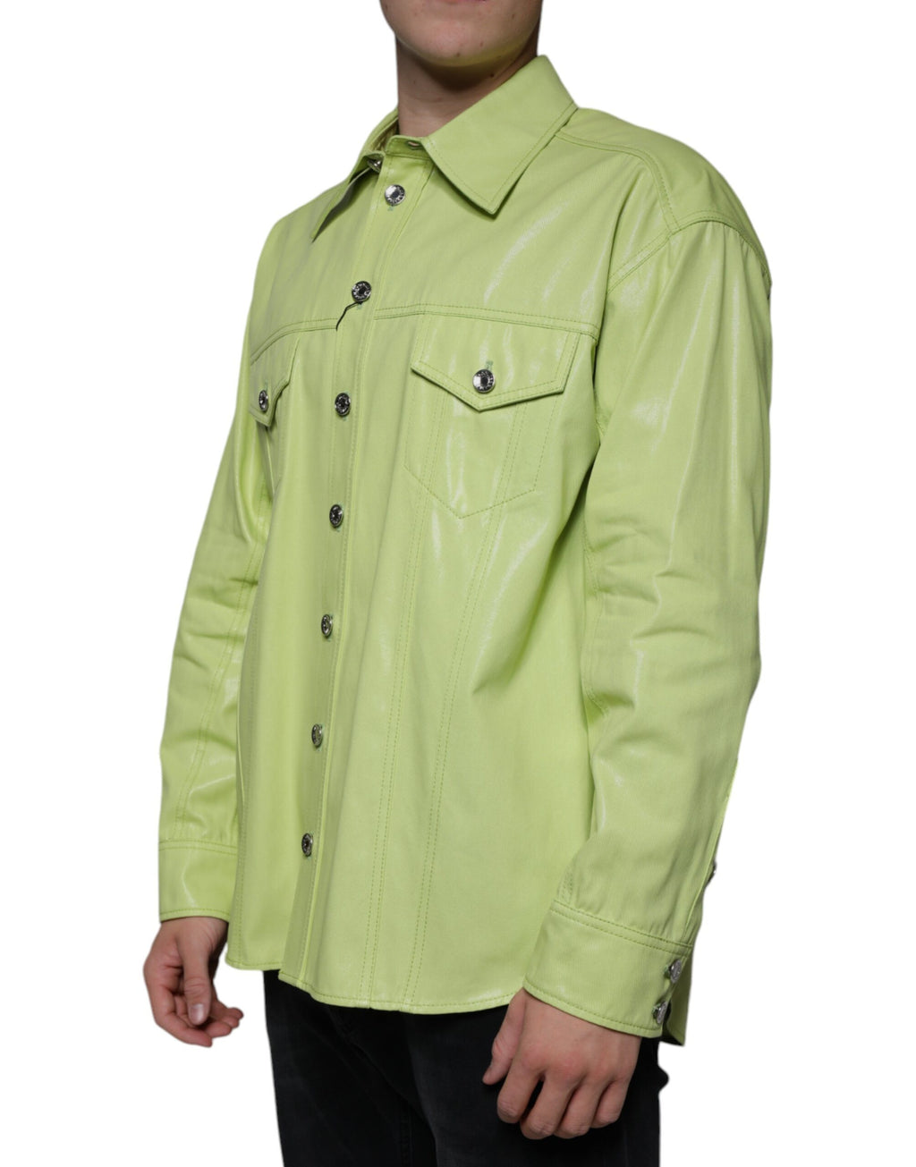 Chemise boutonnée à col en coton vert Dolce & Gabbana pour homme
