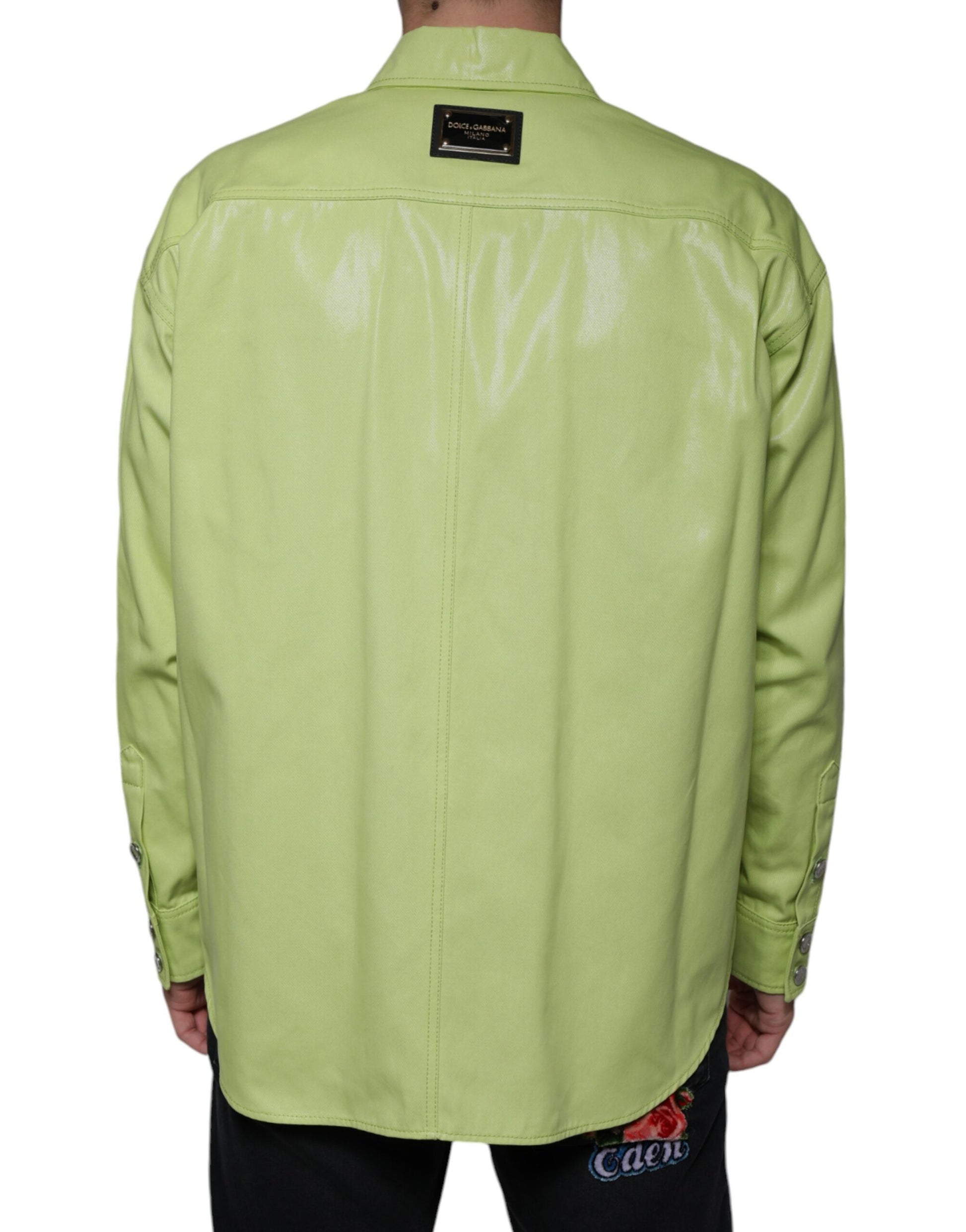Chemise boutonnée à col en coton vert Dolce & Gabbana pour homme