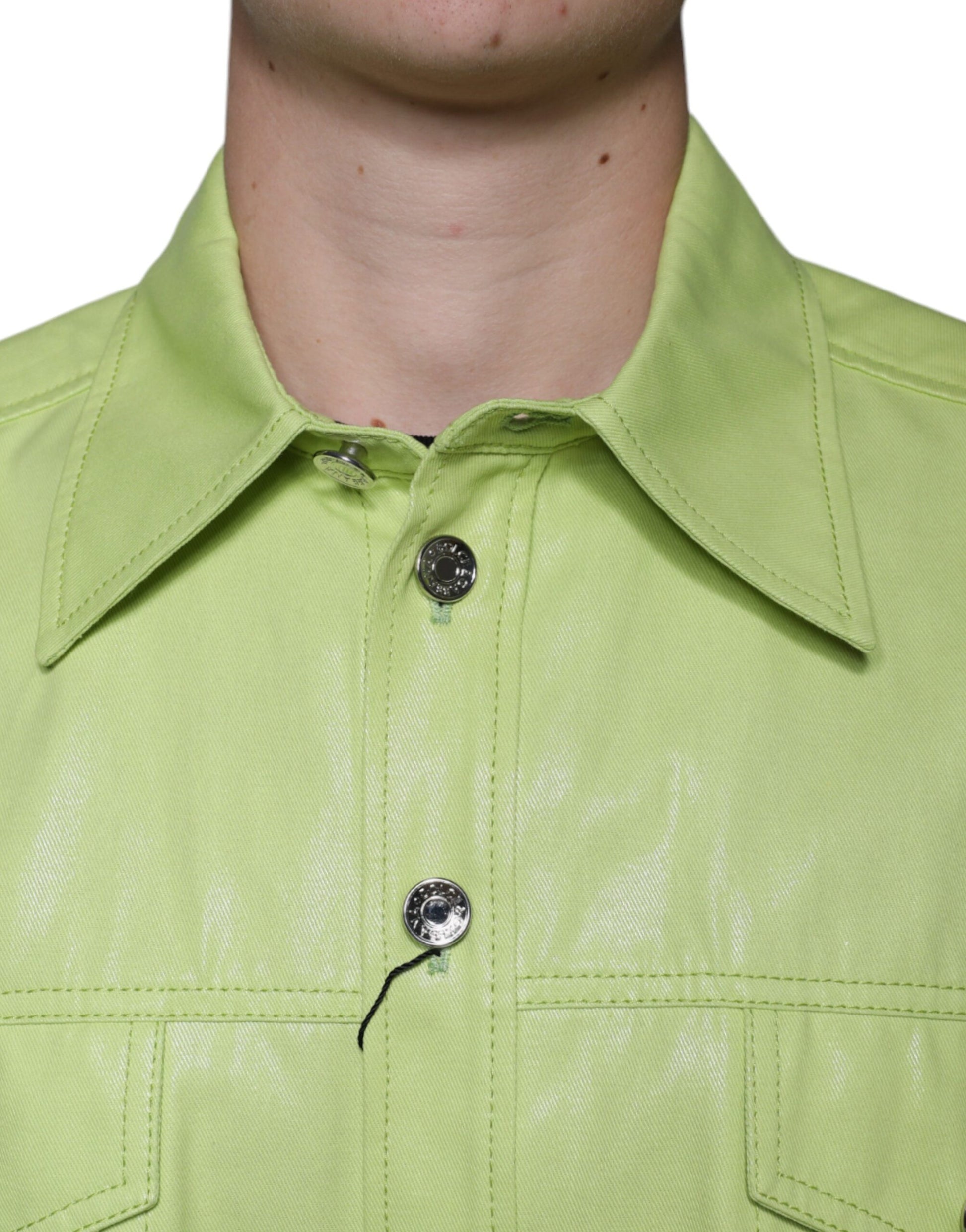 Chemise boutonnée à col en coton vert Dolce & Gabbana pour homme