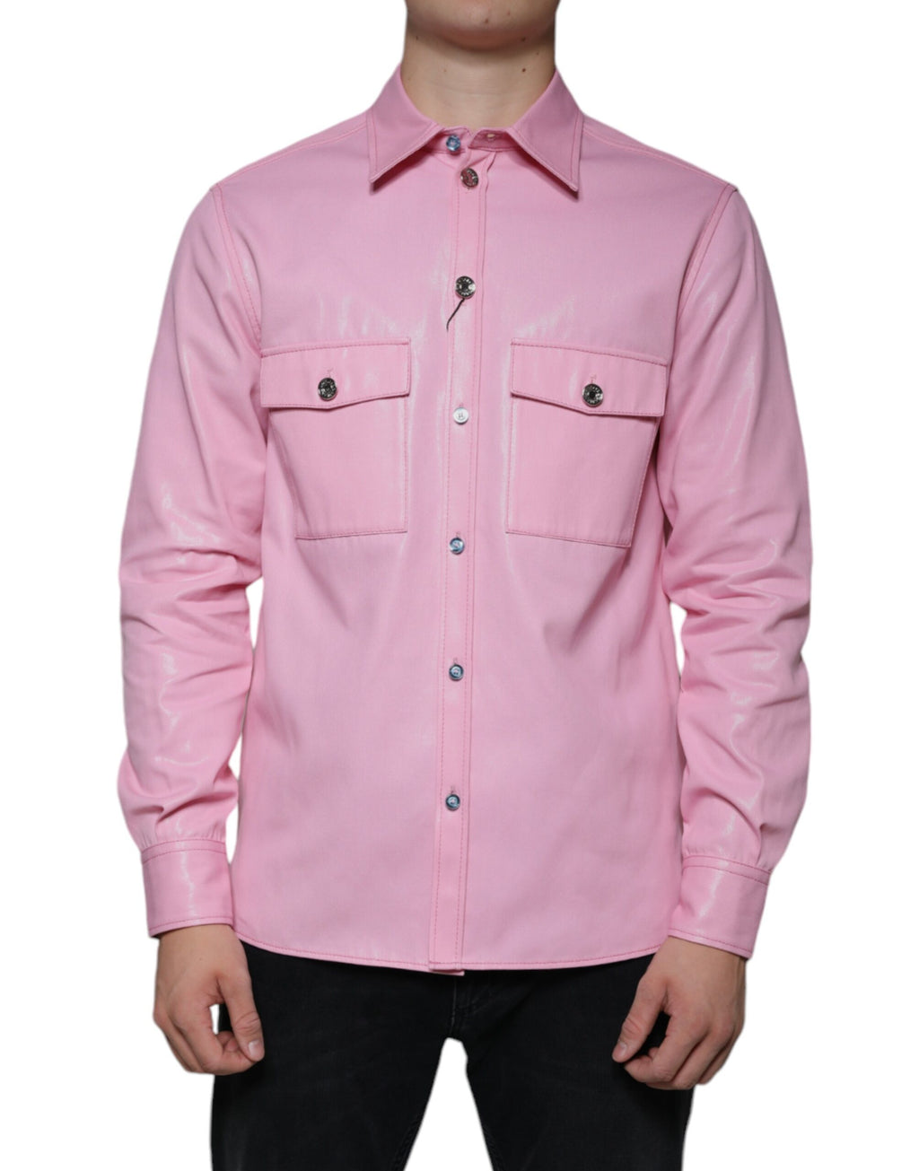 Chemise boutonnée à col en coton rose Dolce & Gabbana