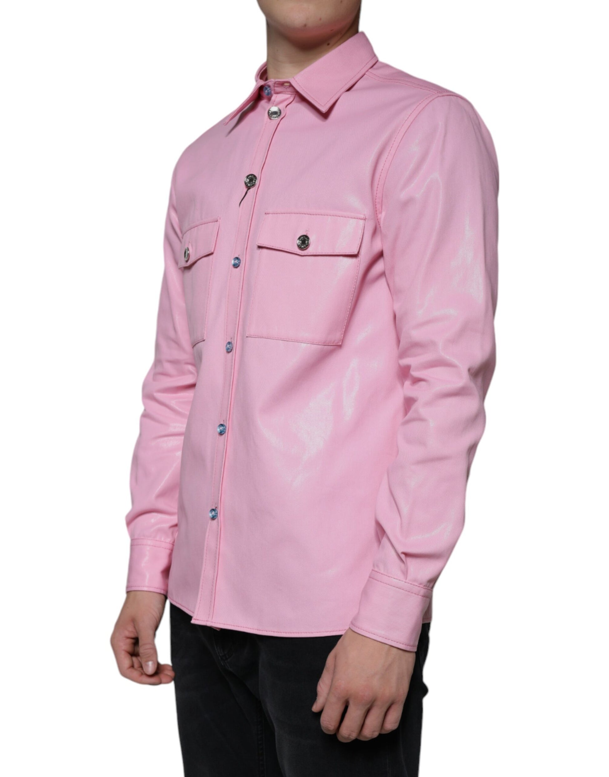 Chemise boutonnée à col en coton rose Dolce & Gabbana