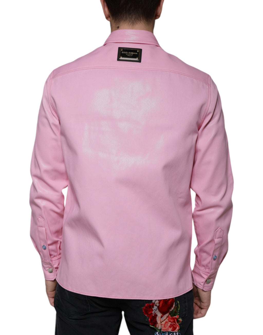 Chemise boutonnée à col en coton rose Dolce & Gabbana