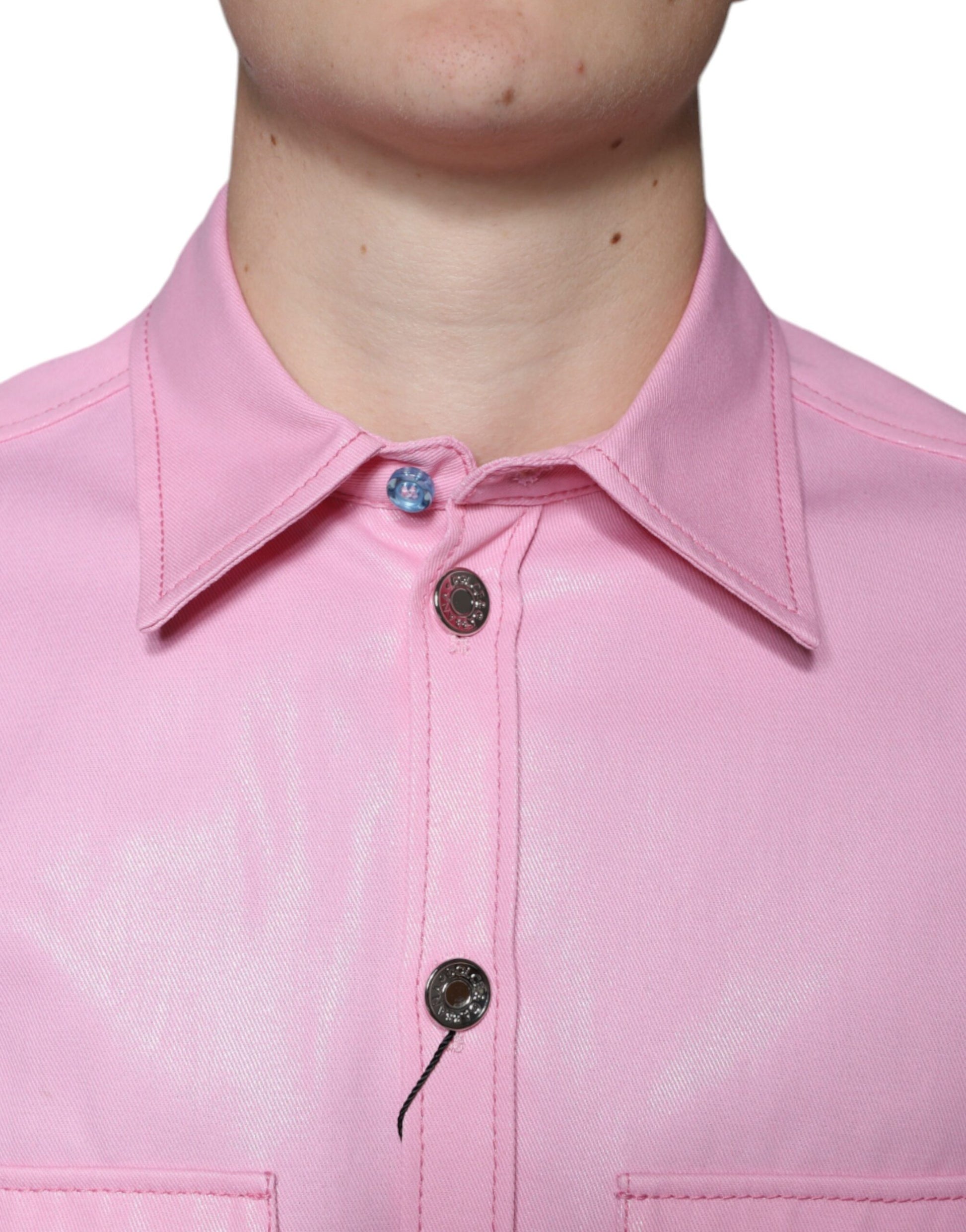 Chemise boutonnée à col en coton rose Dolce & Gabbana