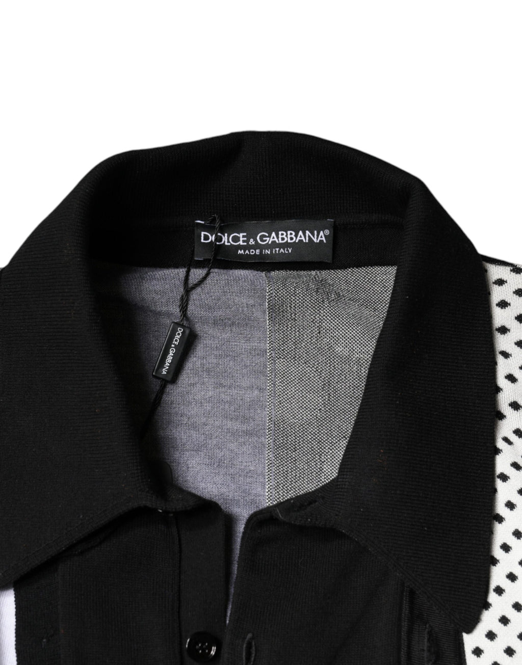 Dolce & Gabbana Schwarz-weißes gepunktetes Polo-T-Shirt mit Kragen