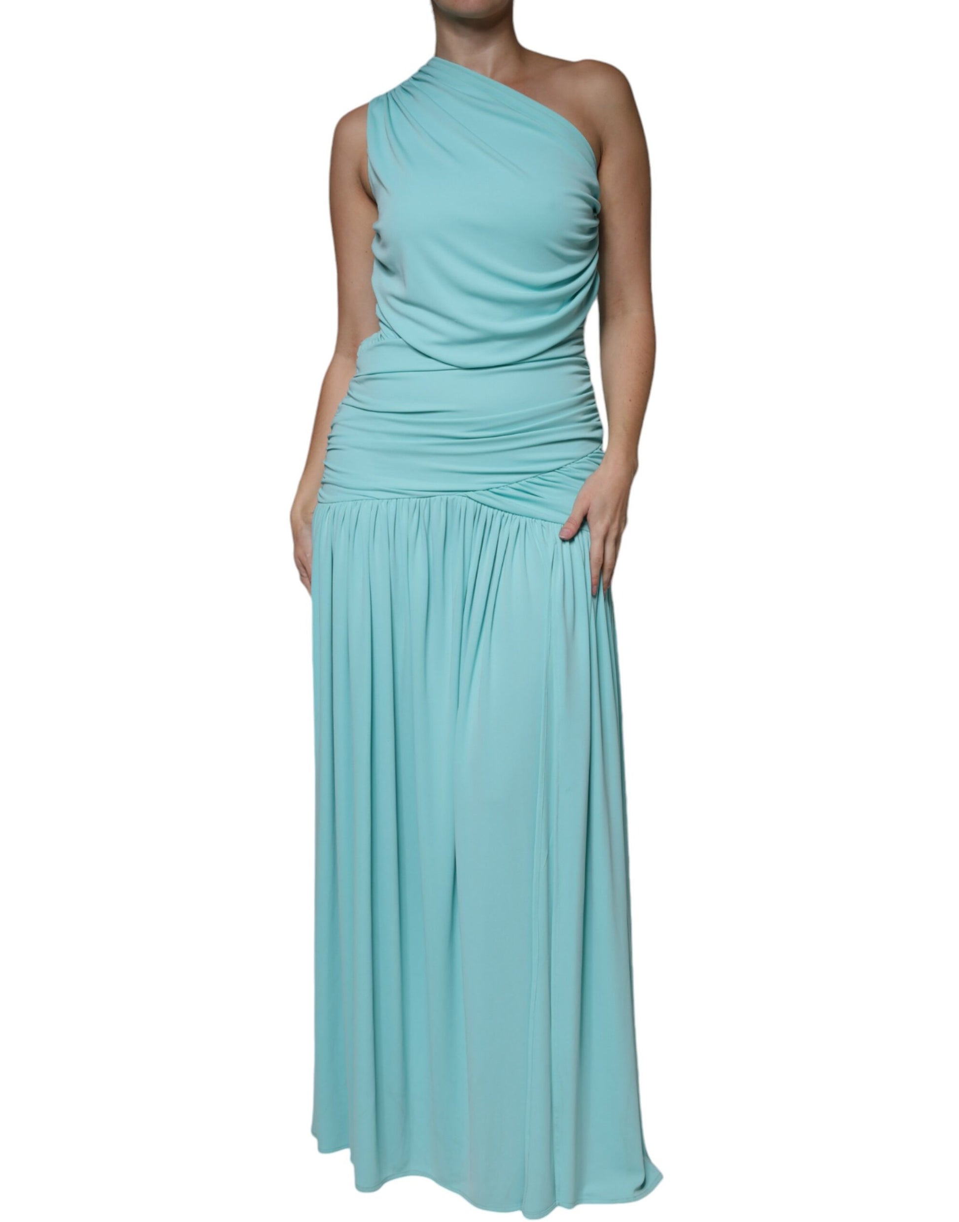 Robe longue asymétrique à drapé bleu clair en jersey Christian Pellizzari