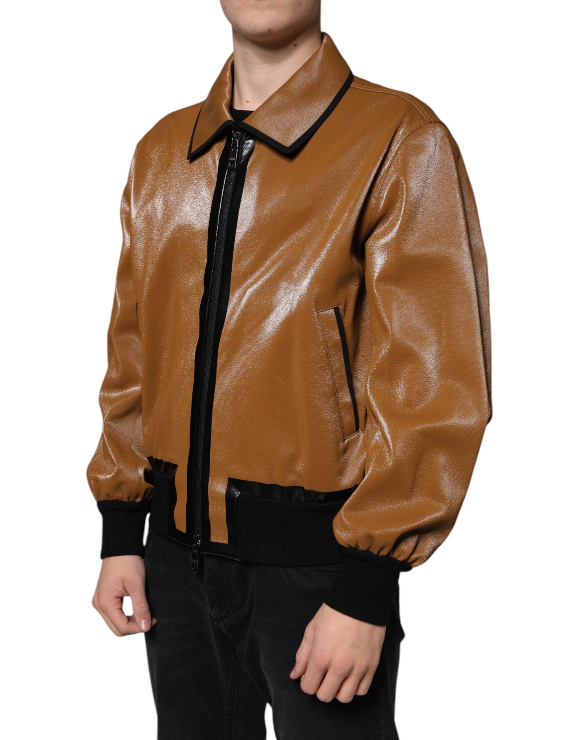 Dolce & Gabbana Brown Biker Jackets for Men detail view