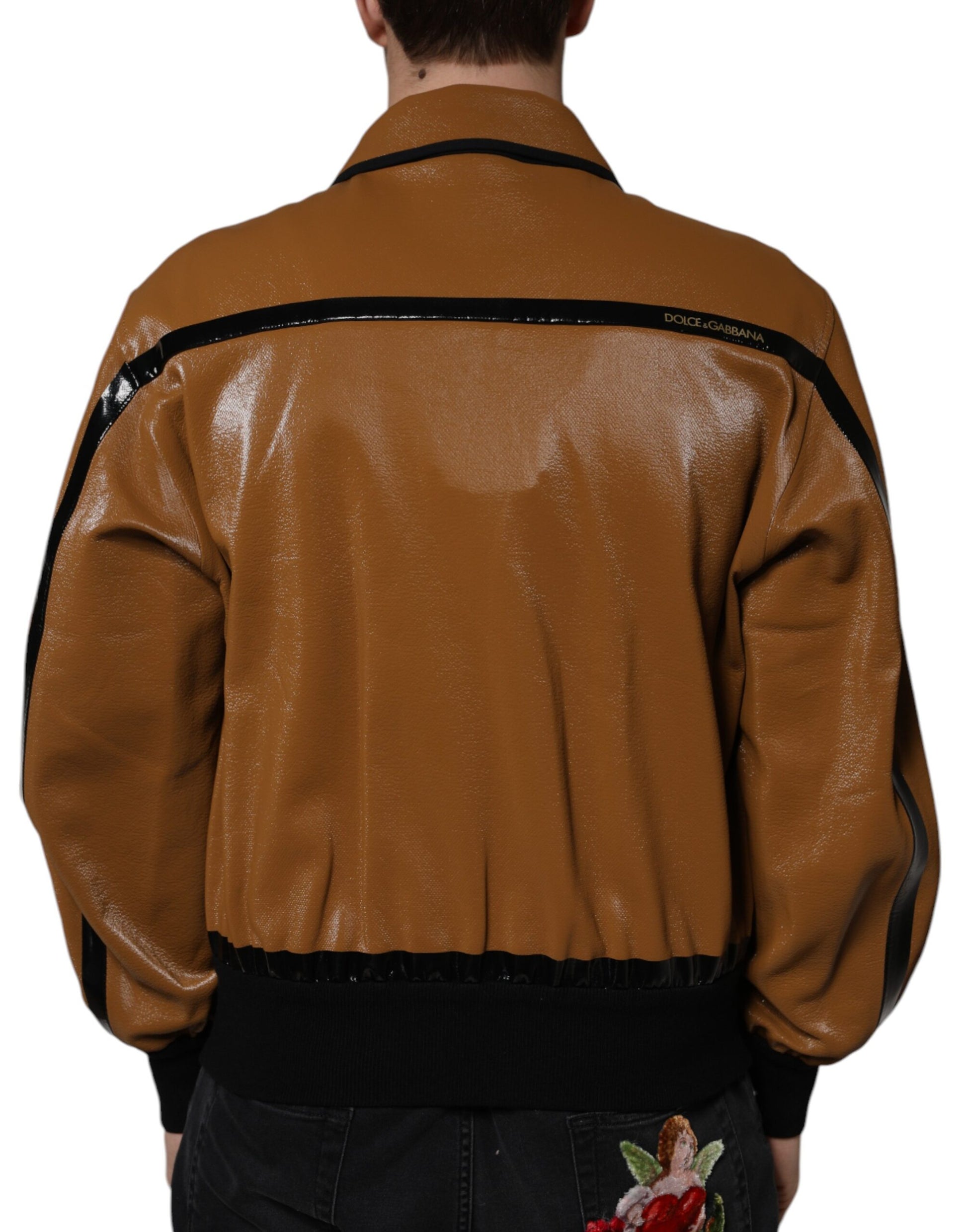 Dolce & Gabbana Brown Biker Jackets for Men side view