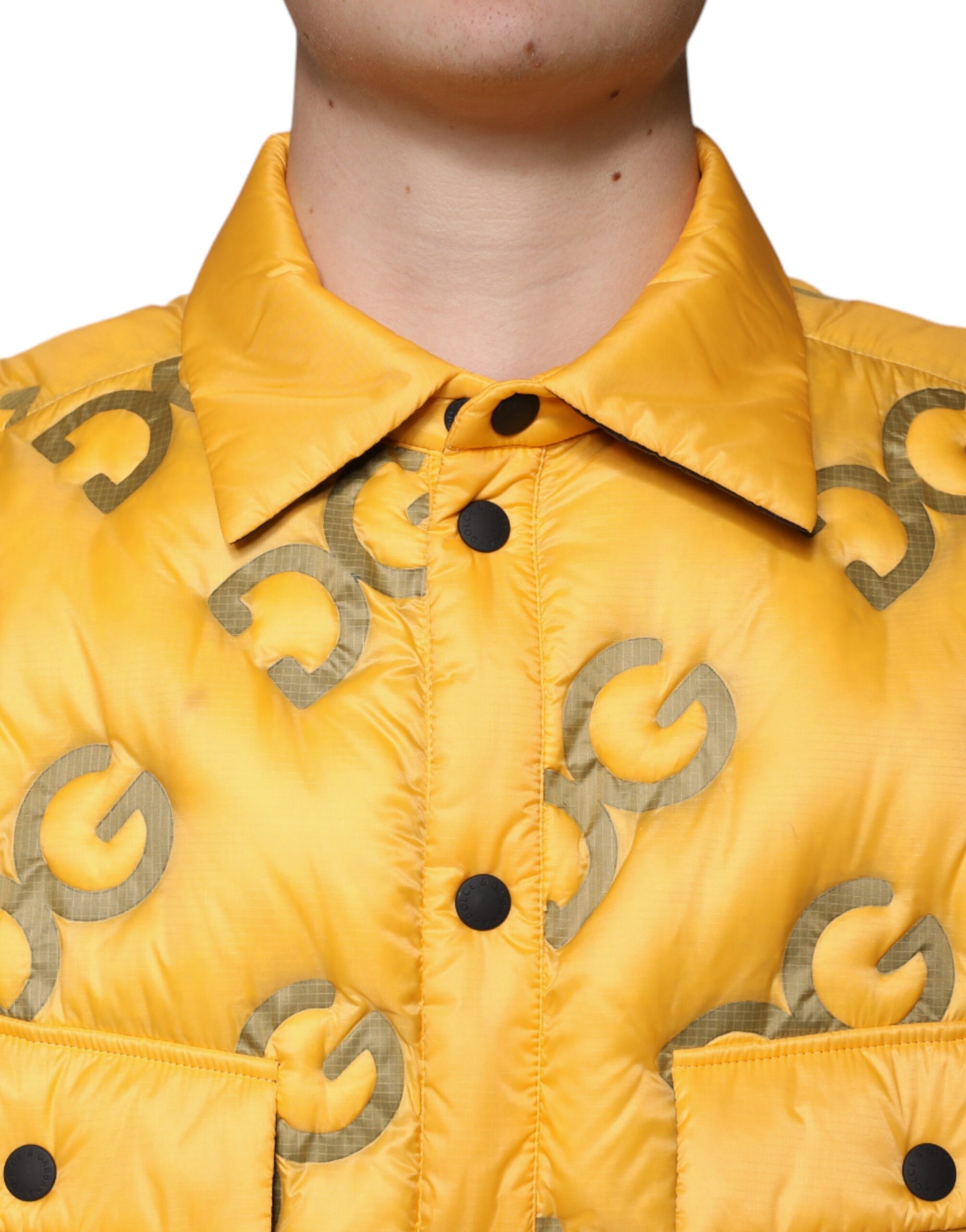 Blouson matelassé boutonné Dolce & Gabbana avec logo jaune
