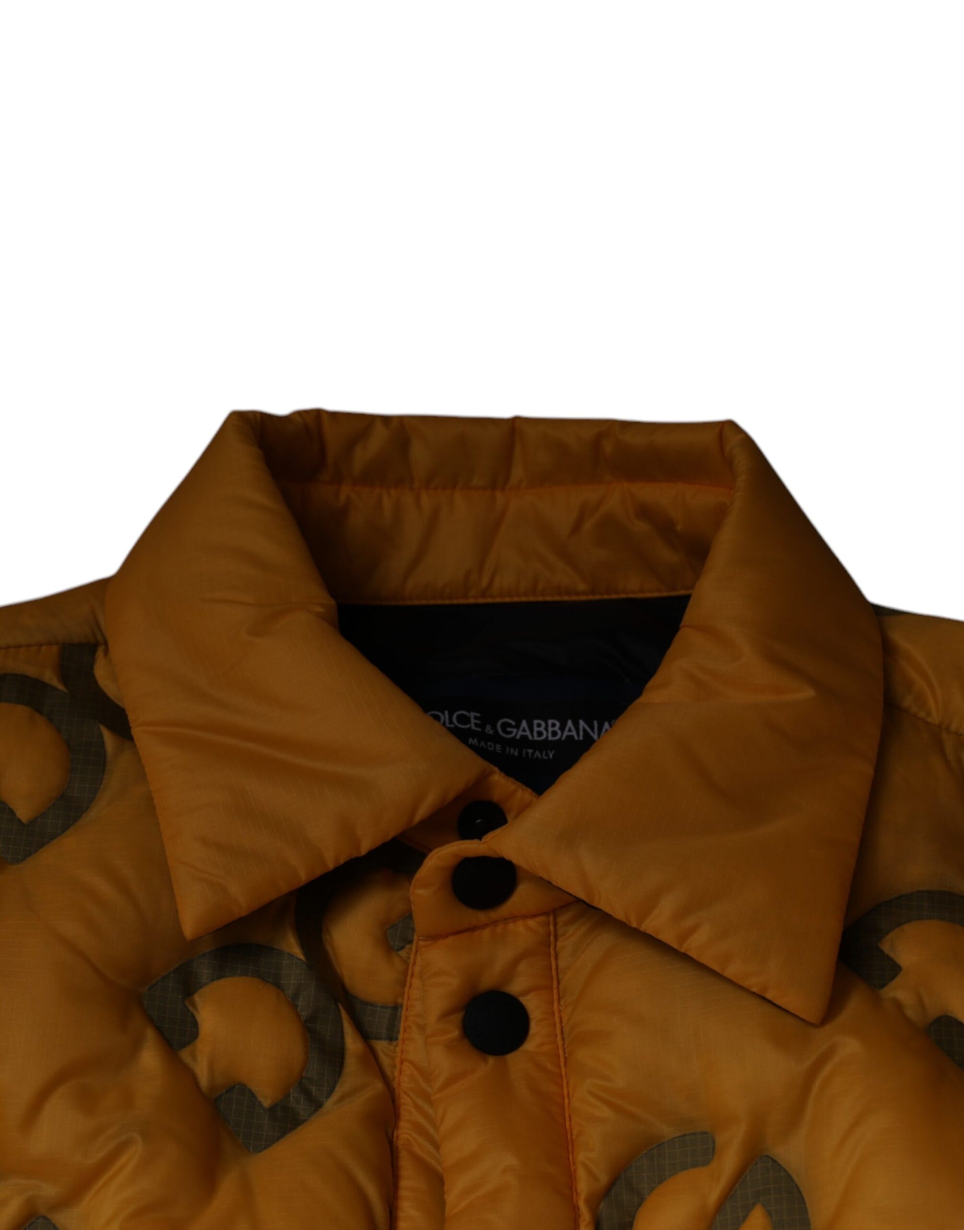 Blouson matelassé boutonné Dolce & Gabbana avec logo jaune