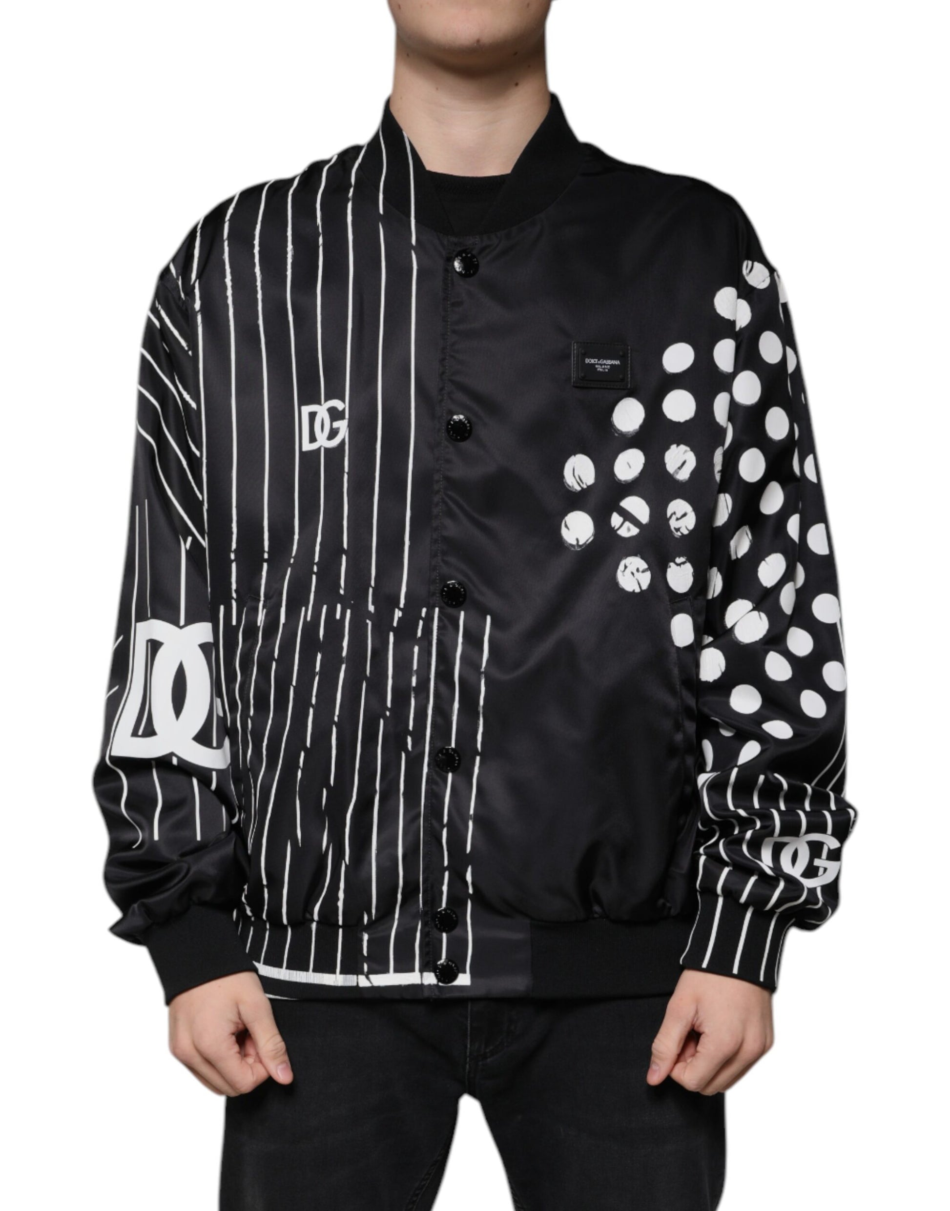 Bomber en nylon rayé à pois noirs Dolce & Gabbana