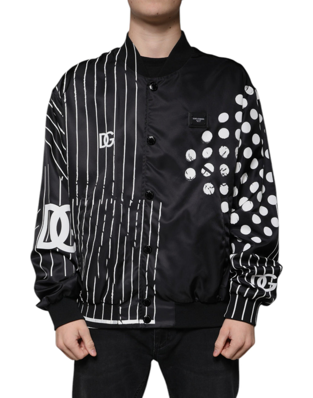 Bomber en nylon rayé à pois noirs Dolce & Gabbana