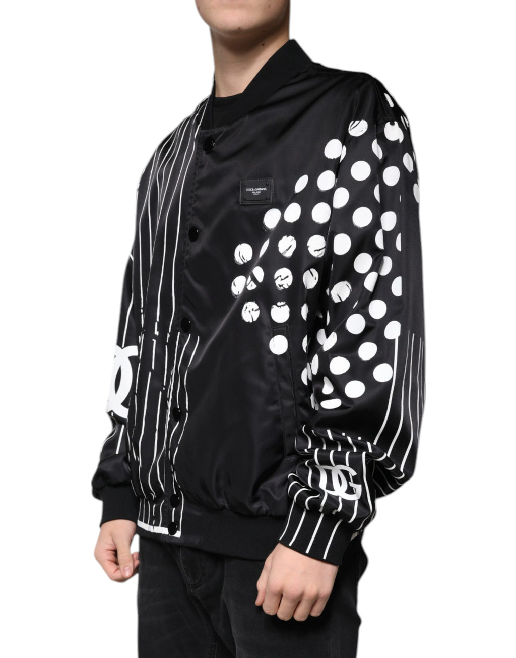 Bomber en nylon rayé à pois noirs Dolce & Gabbana