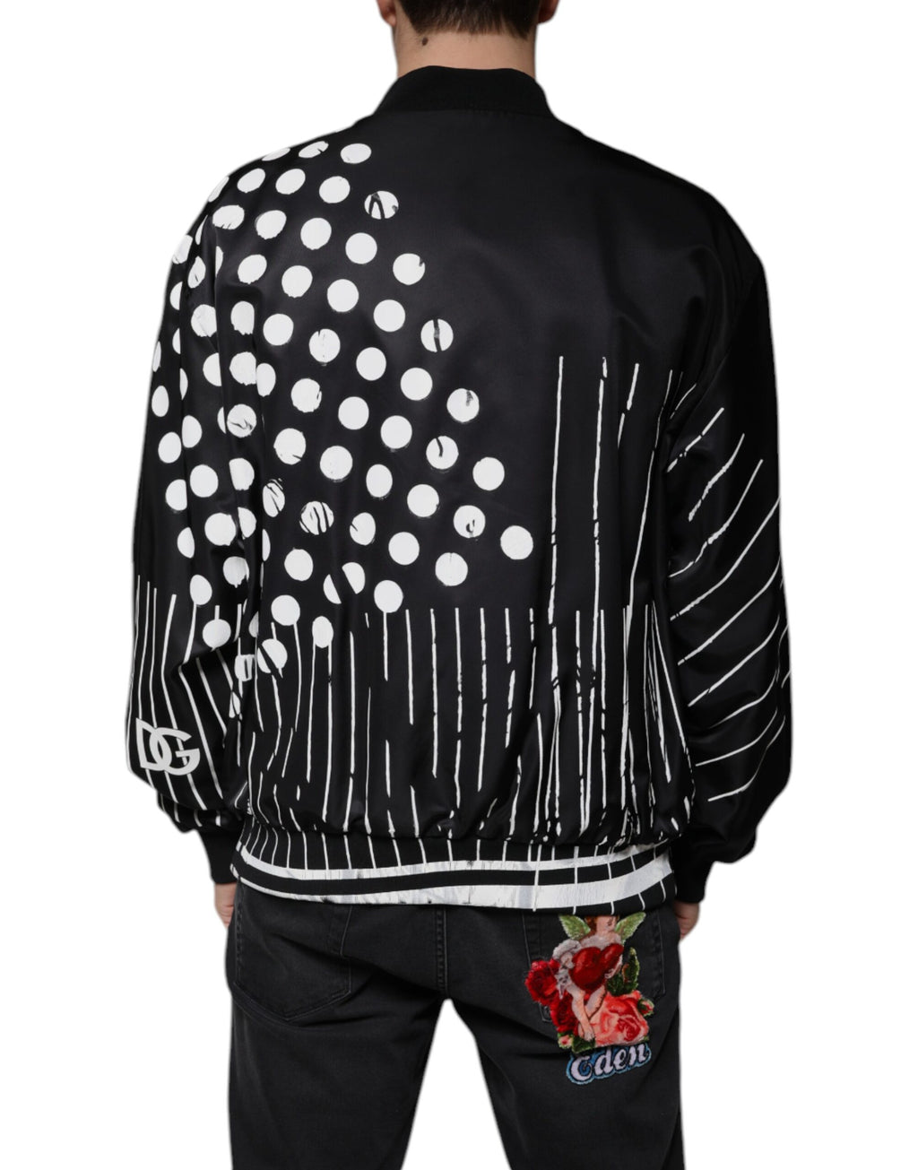 Bomber en nylon rayé à pois noirs Dolce & Gabbana