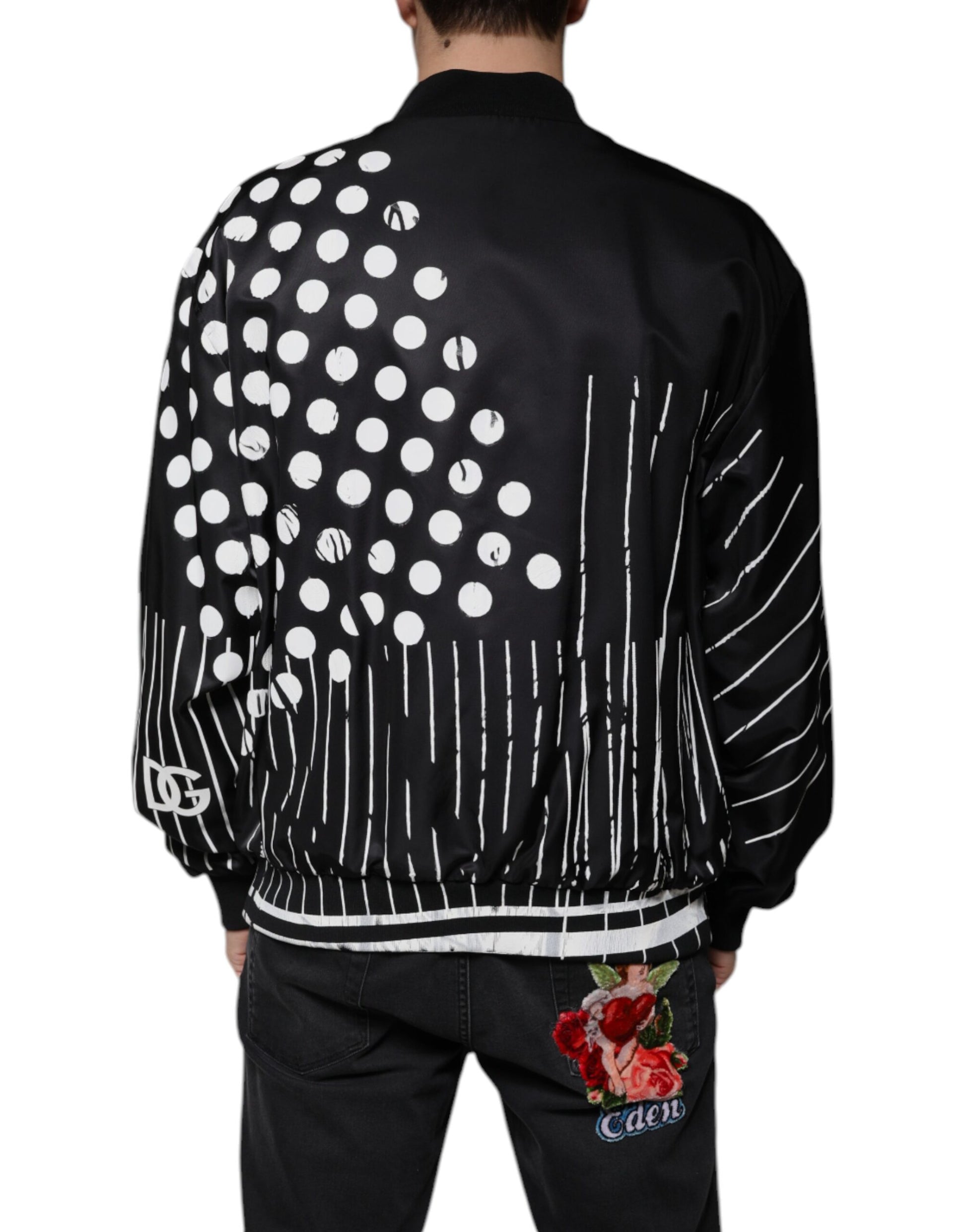 Bomber en nylon rayé à pois noirs Dolce & Gabbana