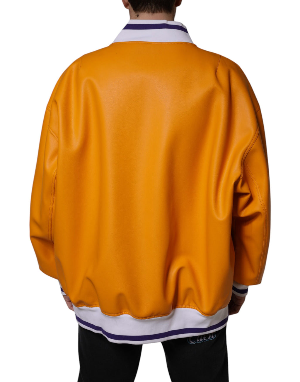 Blouson aviateur en jersey à fermeture éclair intégrale orange et blanc Dolce & Gabbana