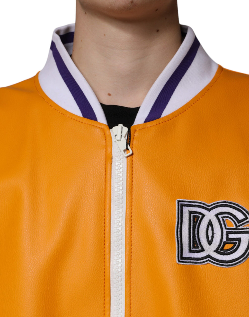 Blouson aviateur en jersey à fermeture éclair intégrale orange et blanc Dolce & Gabbana
