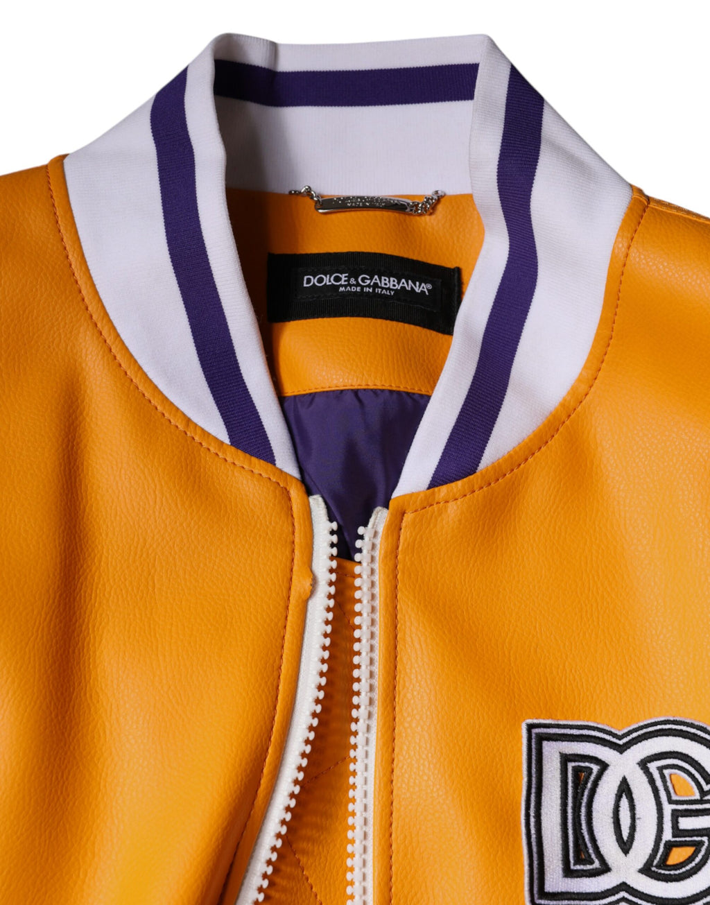 Blouson aviateur en jersey à fermeture éclair intégrale orange et blanc Dolce & Gabbana