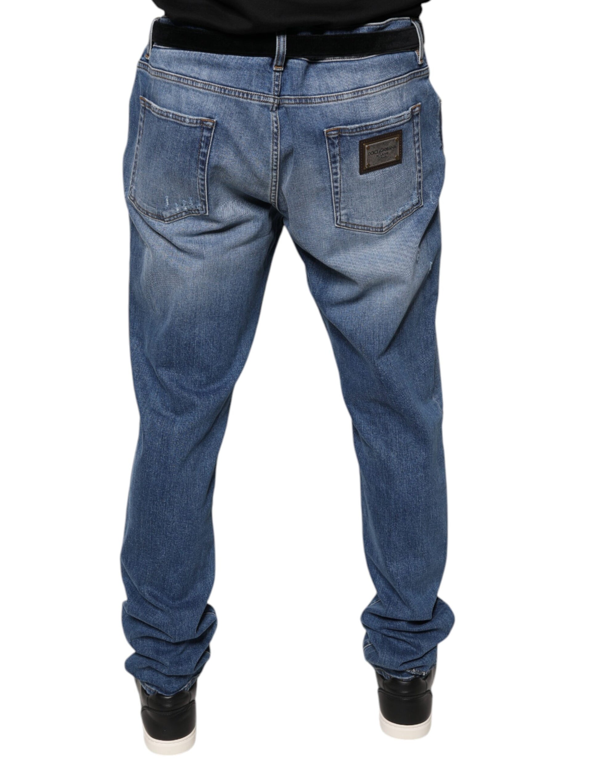Jean denim Dolce & Gabbana en coton stretch bleu délavé pour homme