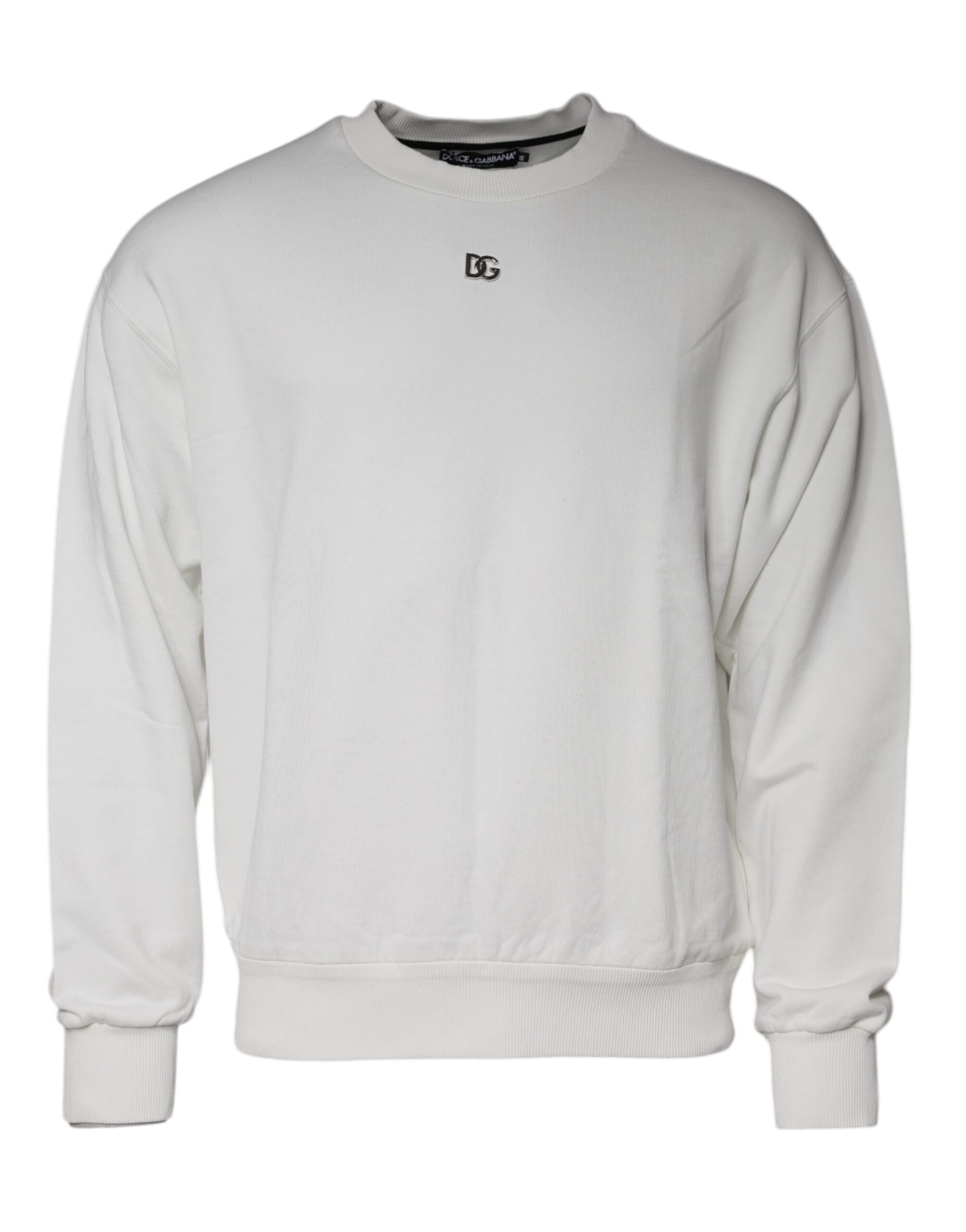 Pull Dolce & Gabbana en coton blanc à logo et col rond