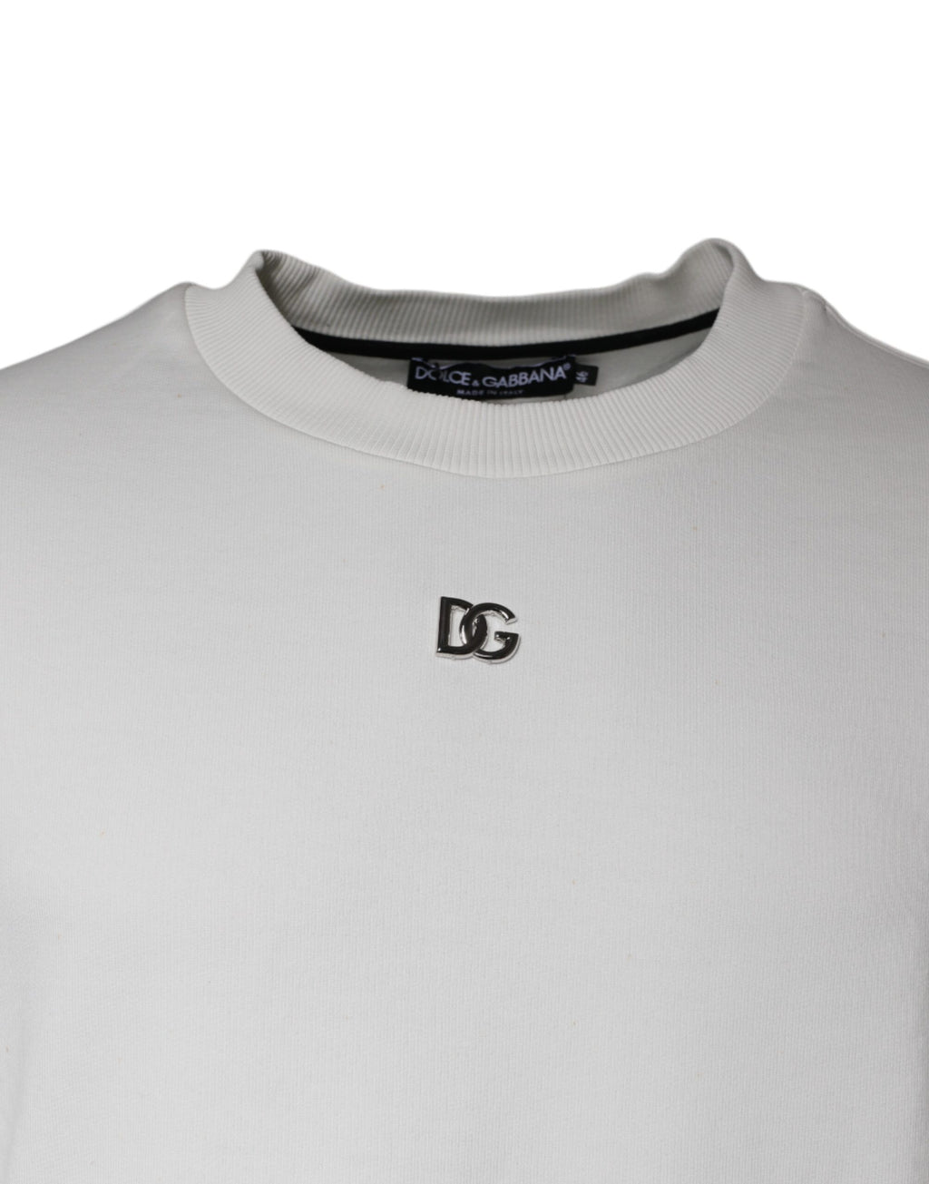 Pull Dolce & Gabbana en coton blanc à logo et col rond