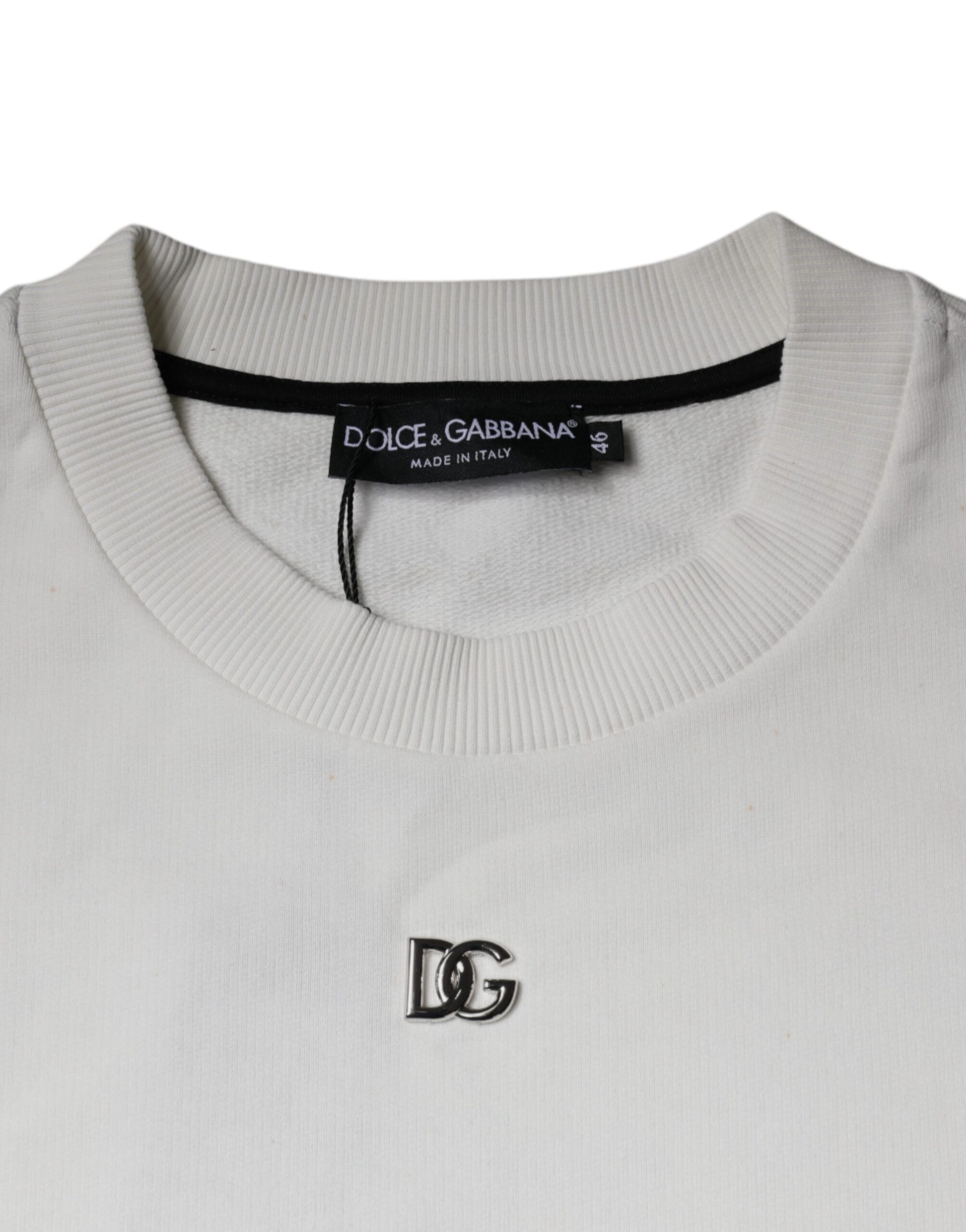 Pull Dolce & Gabbana en coton blanc à logo et col rond