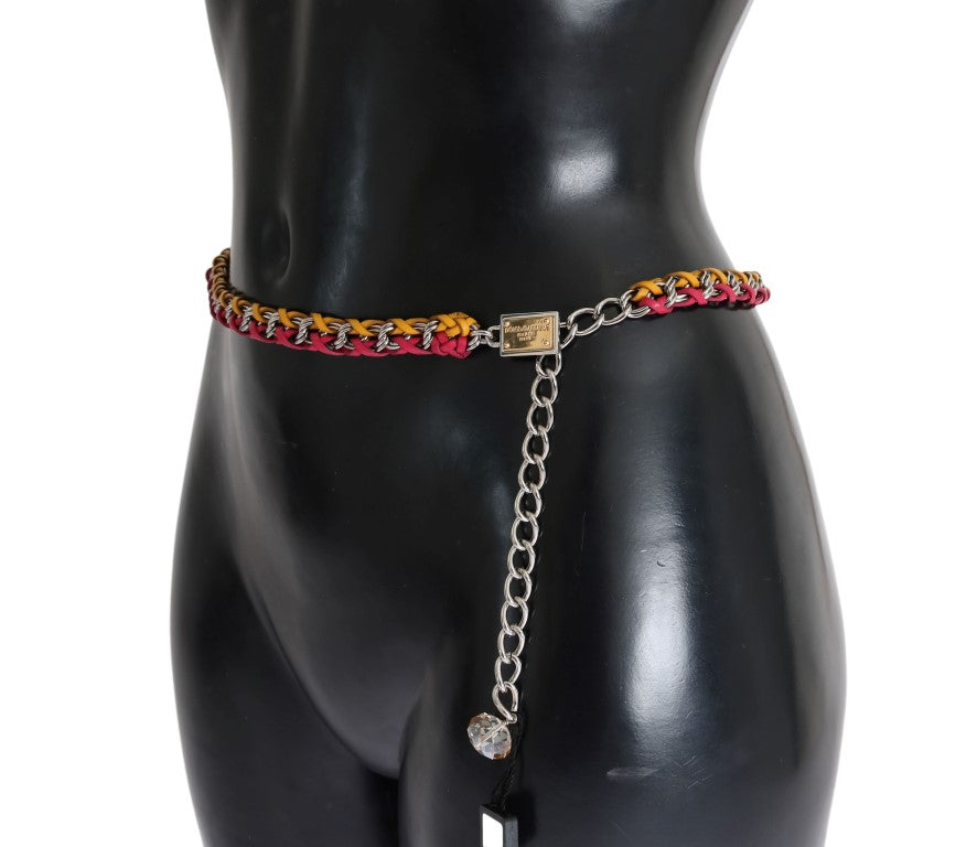 Ceinture Dolce & Gabbana en cuir rouge et jaune ornée de cristaux