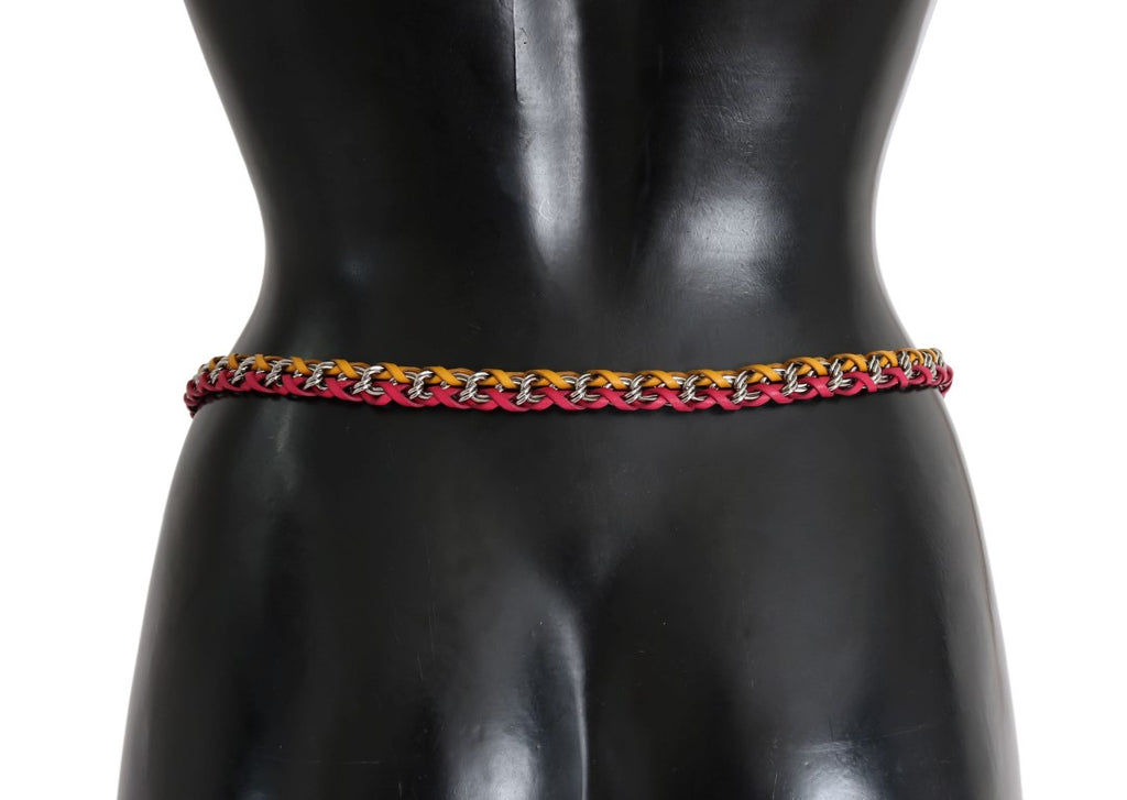 Ceinture Dolce & Gabbana en cuir rouge et jaune ornée de cristaux