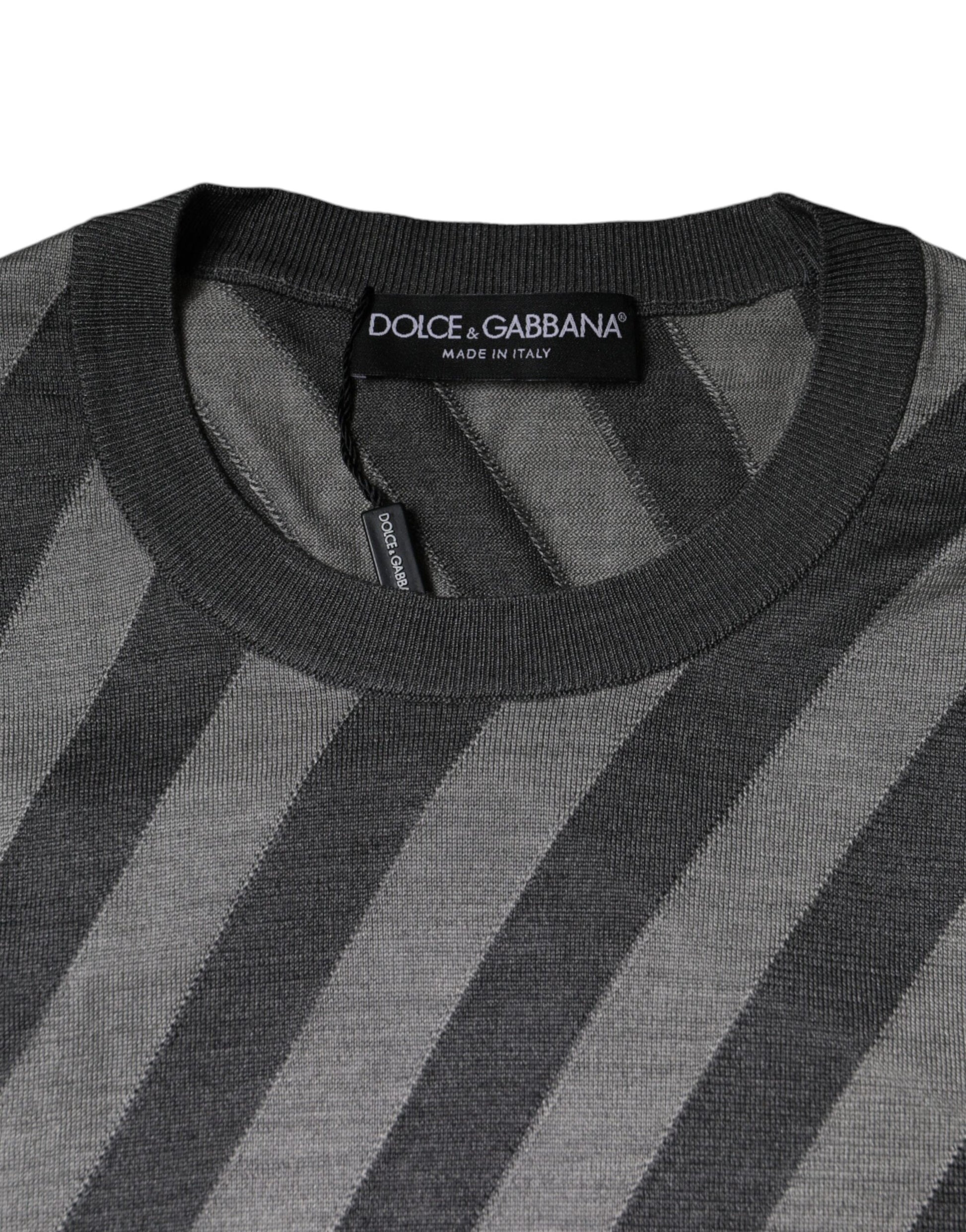 Pull ras du cou Dolce & Gabbana gris à rayures à manches longues