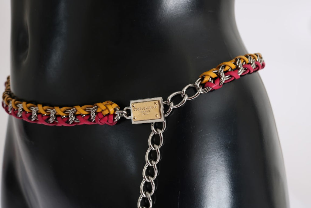 Ceinture Dolce & Gabbana en cuir rouge et jaune ornée de cristaux
