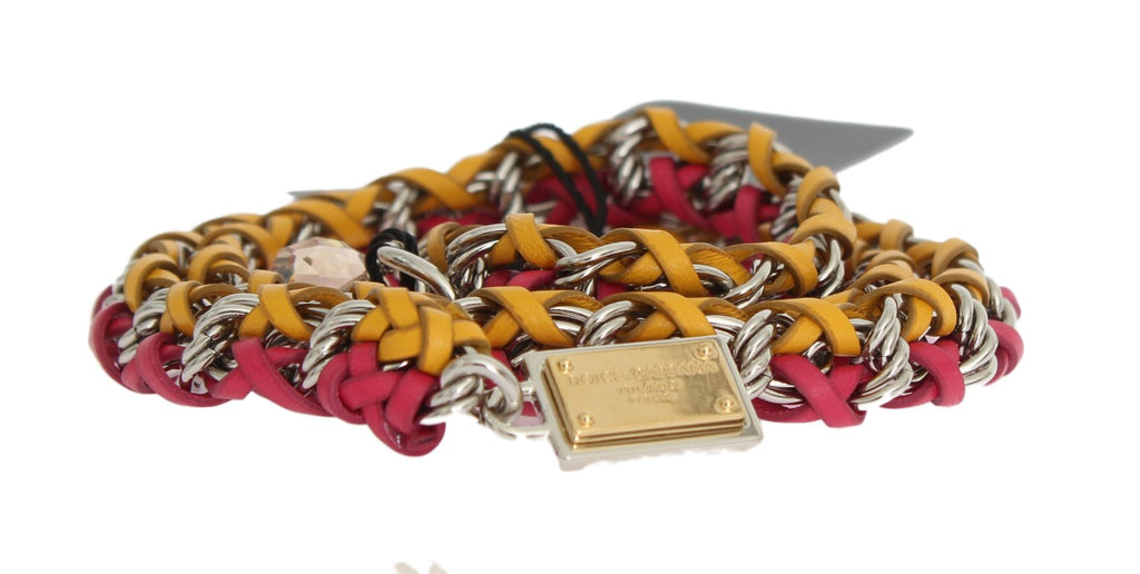 Ceinture Dolce & Gabbana en cuir rouge et jaune ornée de cristaux