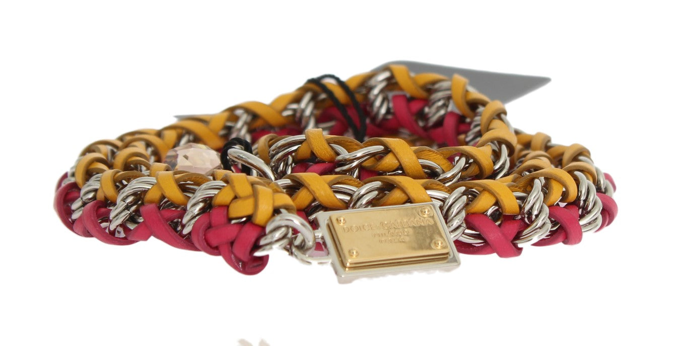 Ceinture Dolce & Gabbana en cuir rouge et jaune ornée de cristaux