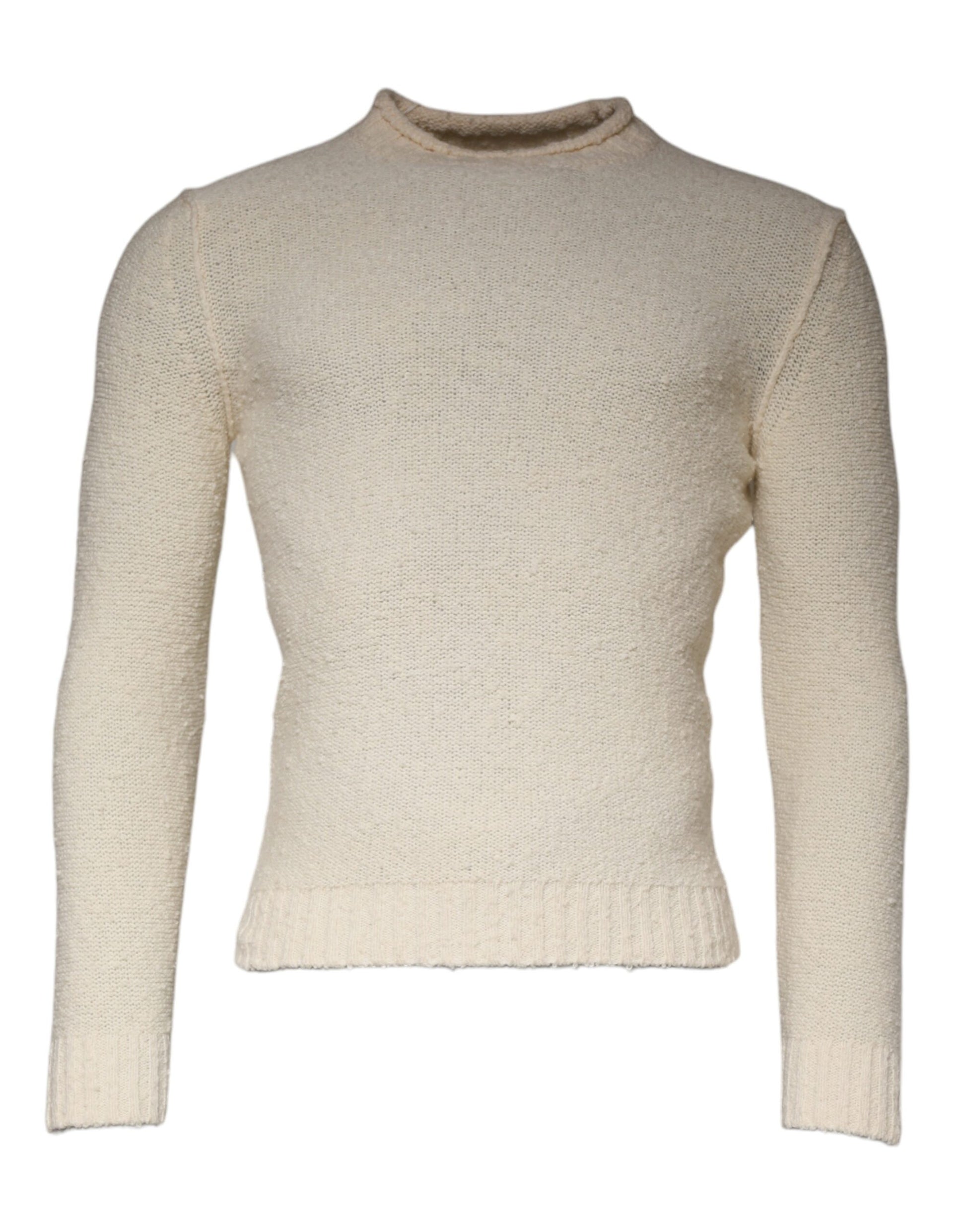 Pull en maille de laine beige à manches longues et col rond KANGRA
