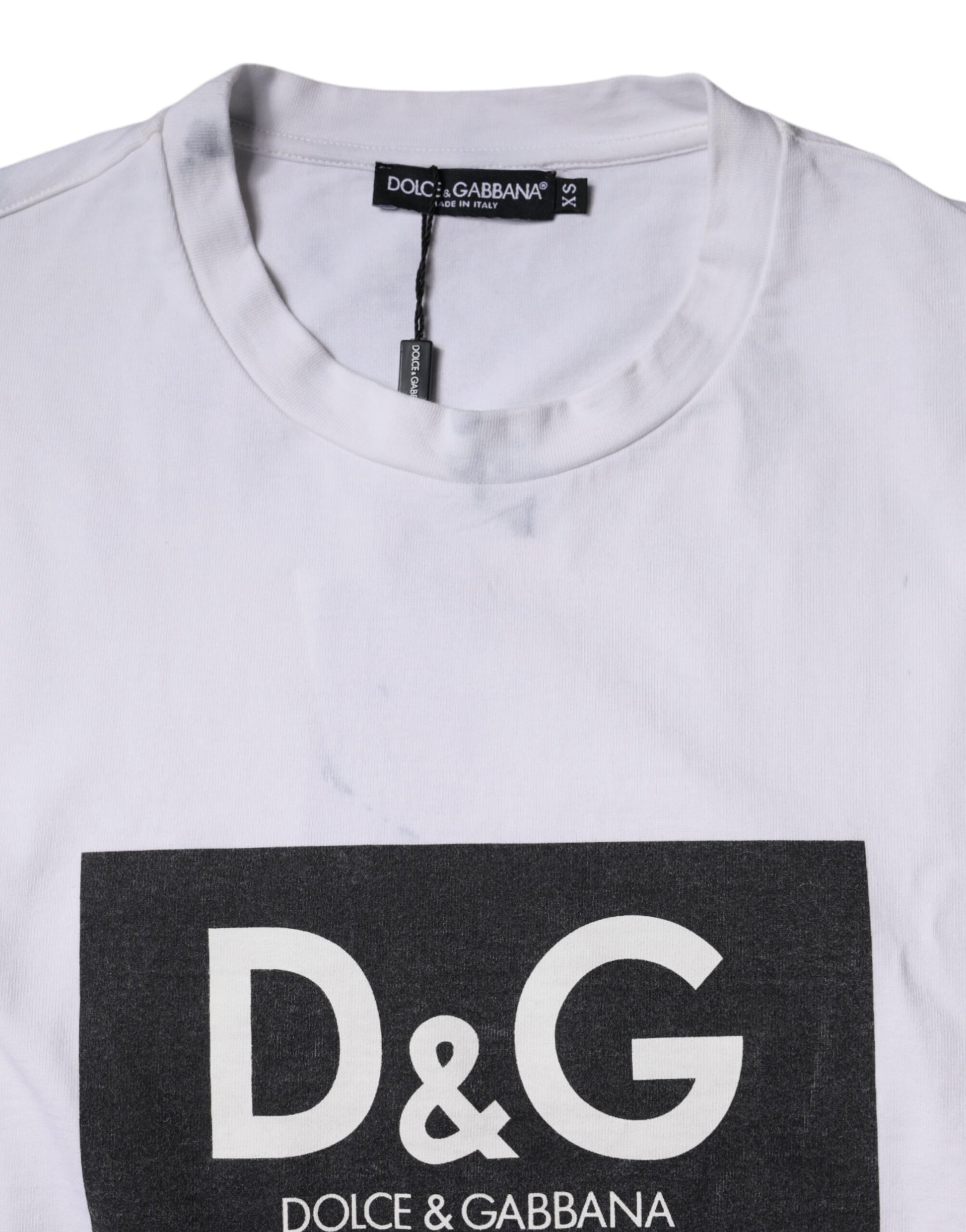 T-shirt à col rond en coton blanc imprimé logo Dolce & Gabbana