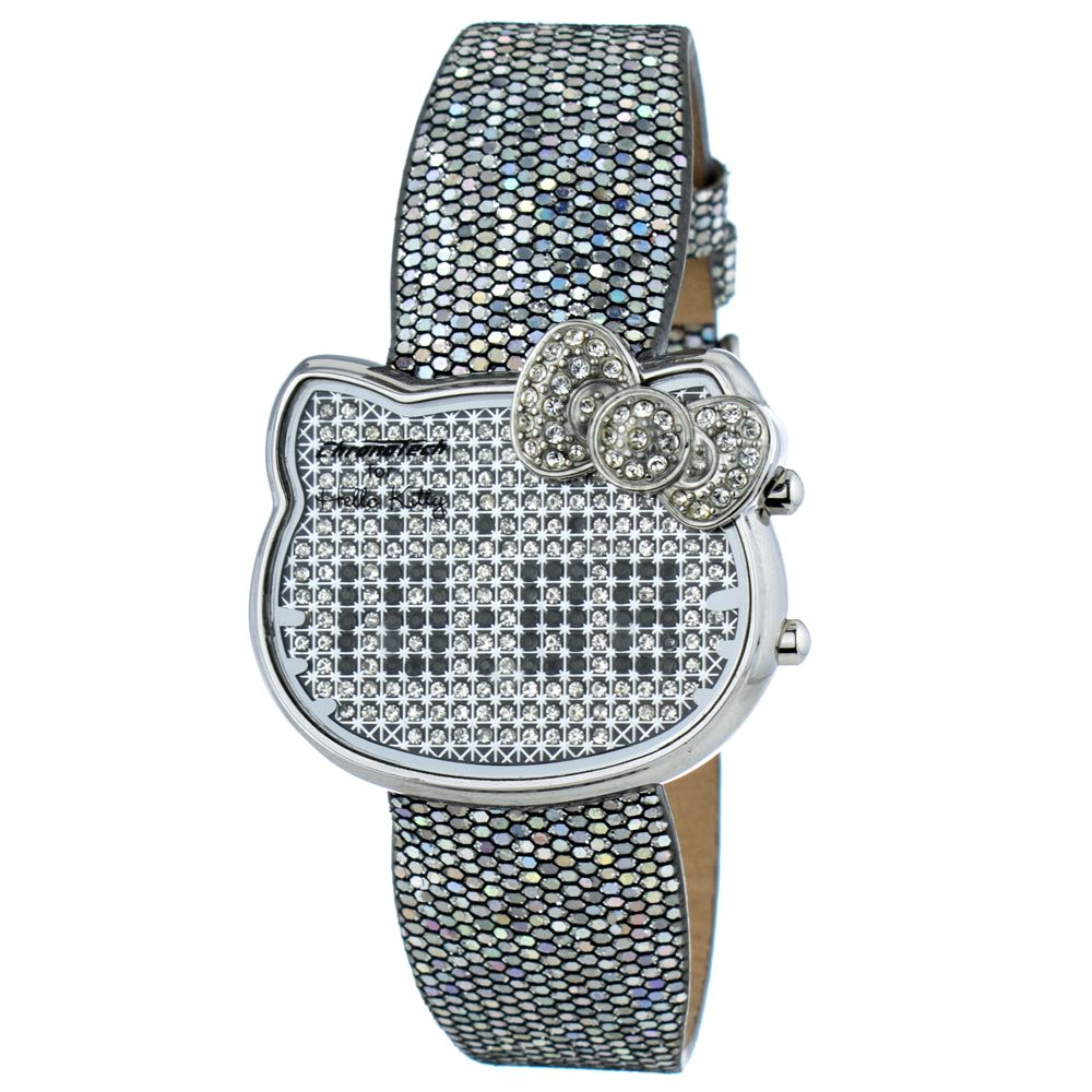 Montre numérique Chronotech en cuir argenté