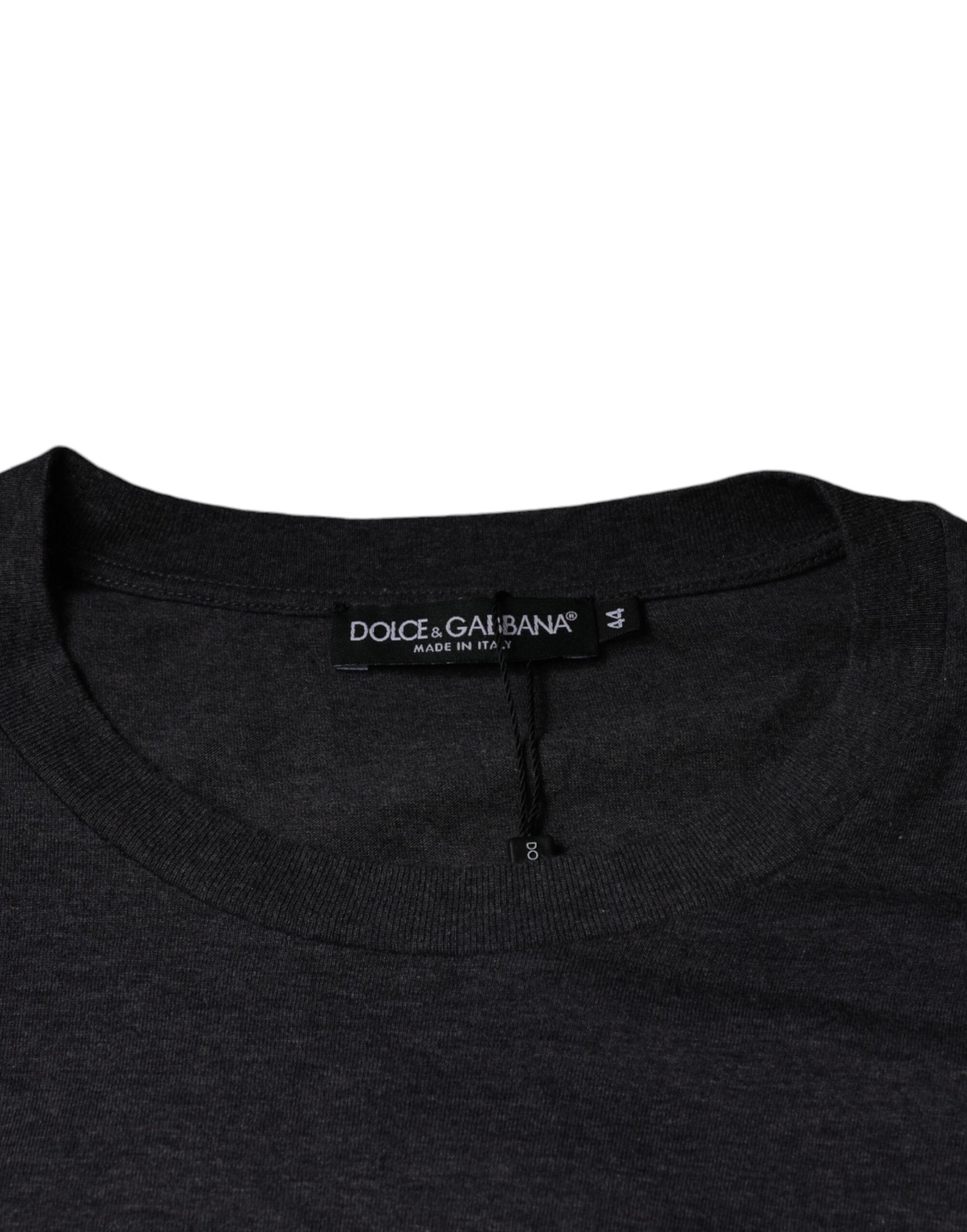T-shirt col rond en coton gris à logo Dolce & Gabbana