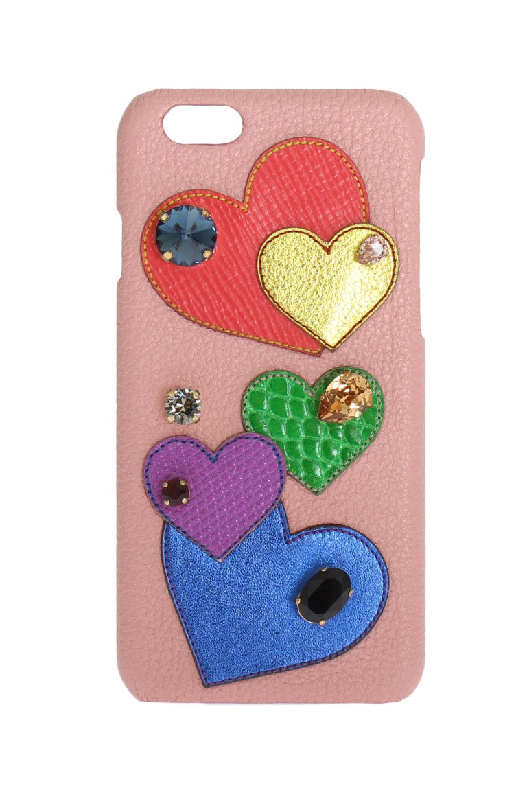 Étui de téléphone en cuir rose cœur cristal Dolce & Gabbana