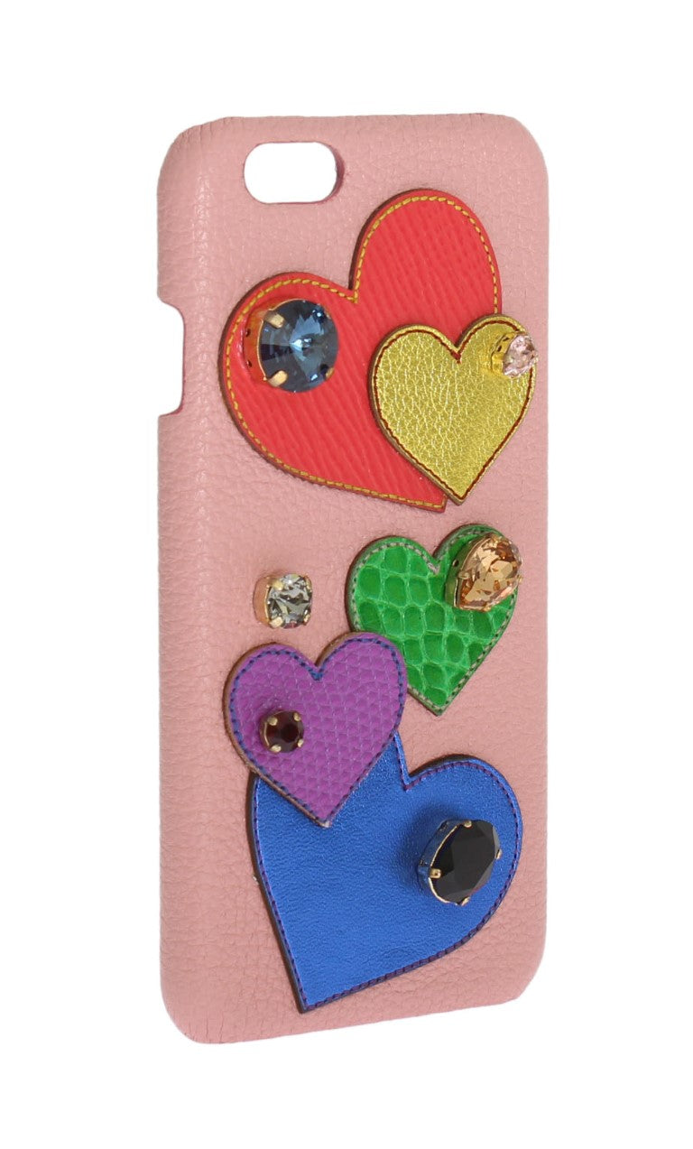 Étui de téléphone en cuir rose cœur cristal Dolce & Gabbana