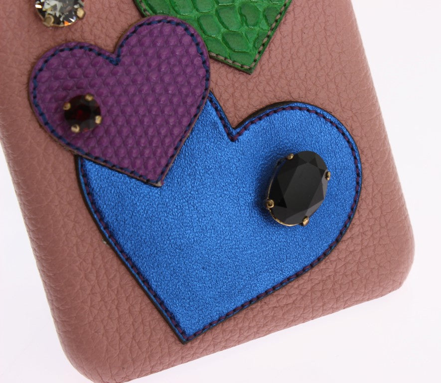 Étui de téléphone en cuir rose cœur cristal Dolce & Gabbana