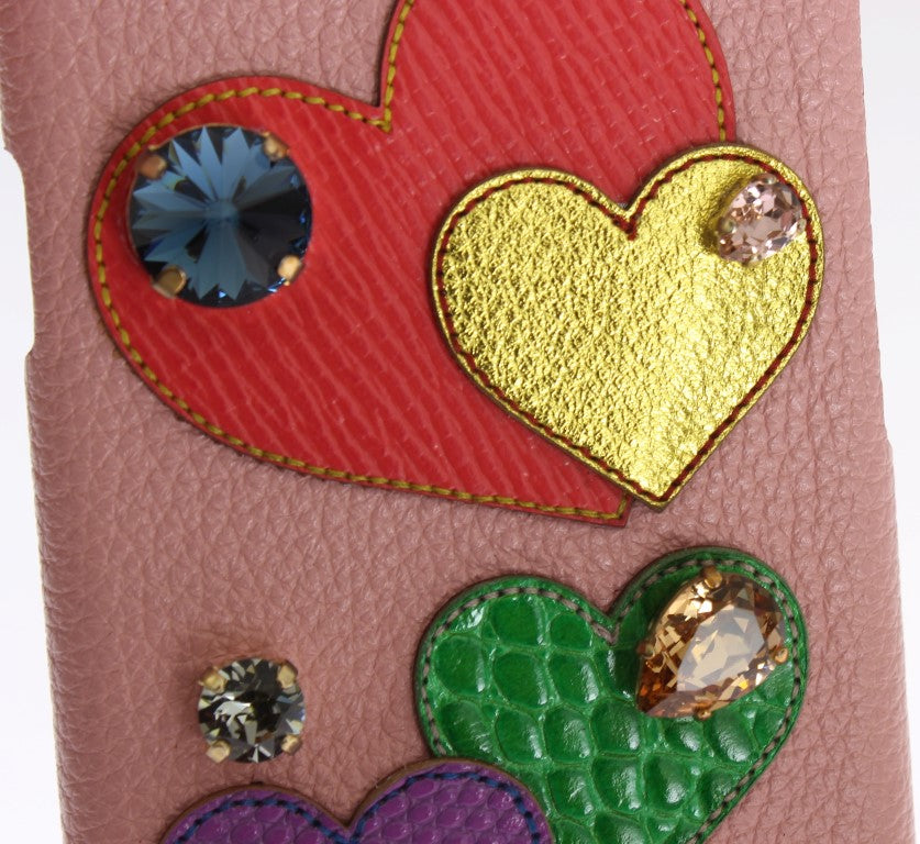 Étui de téléphone en cuir rose cœur cristal Dolce & Gabbana