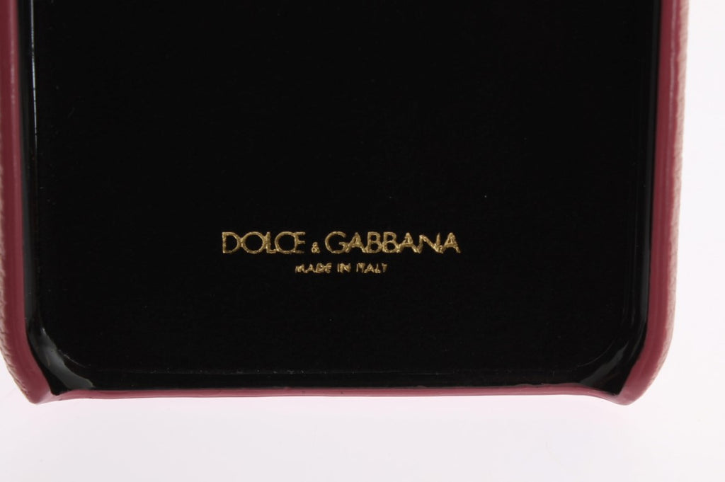 Étui de téléphone en cuir rose cœur cristal Dolce & Gabbana