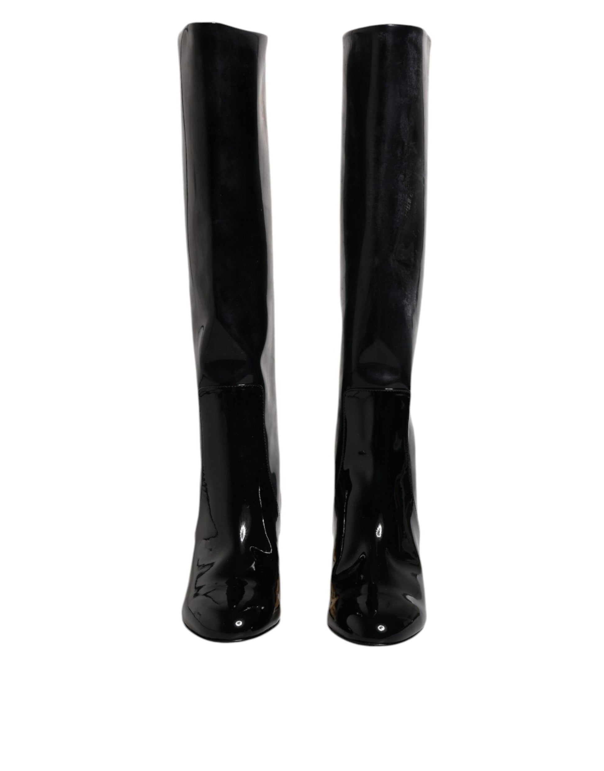 Chaussures Bottes Hautes Vally En Cuir Verni Noir Dolce & Gabbana