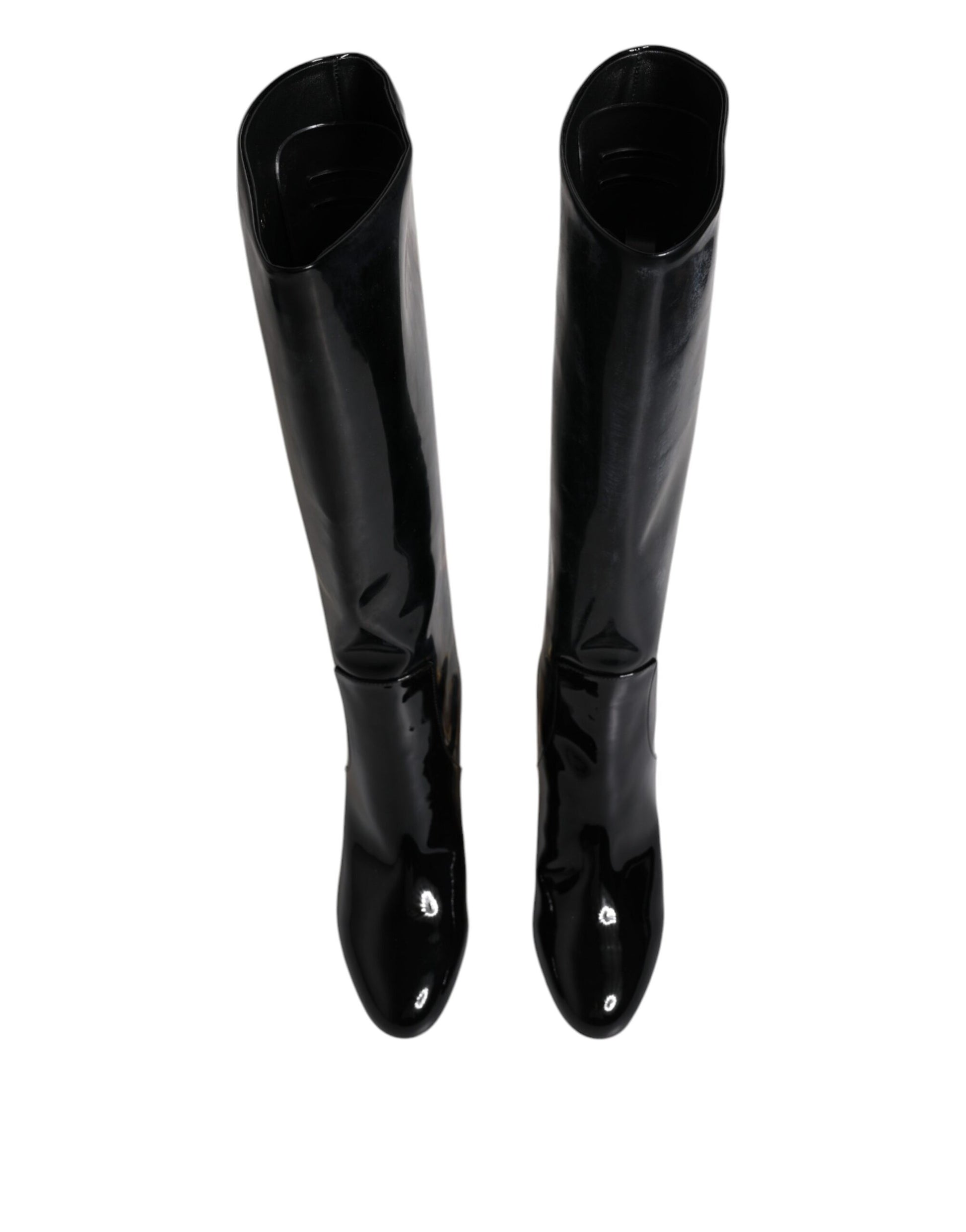 Chaussures Bottes Hautes Vally En Cuir Verni Noir Dolce & Gabbana